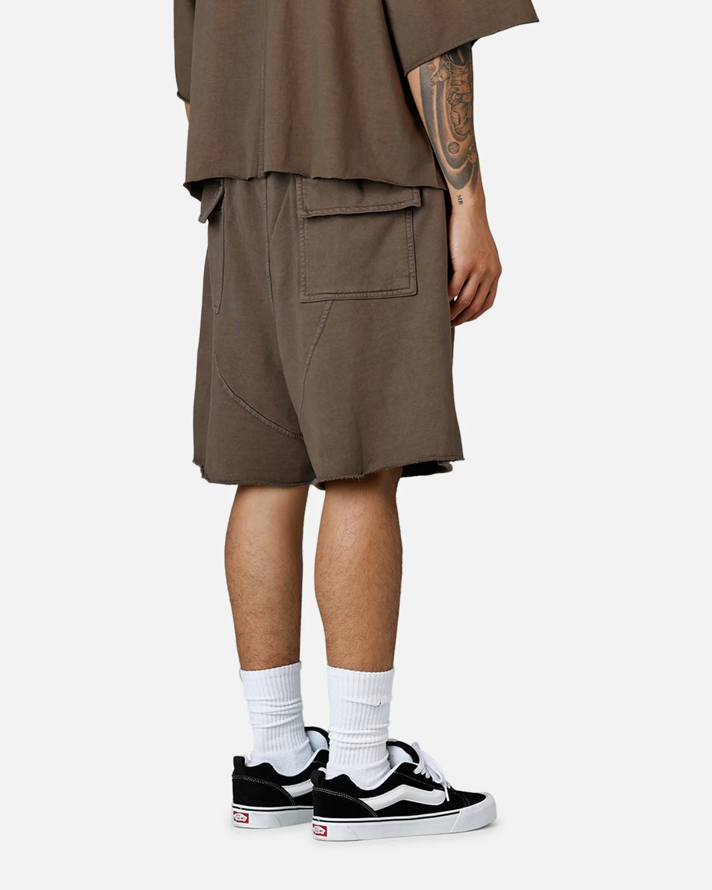 Breezy Waist Easy Adjust Drawcord MNML Oversized Cargo Sweat Shorts Muddy Grey