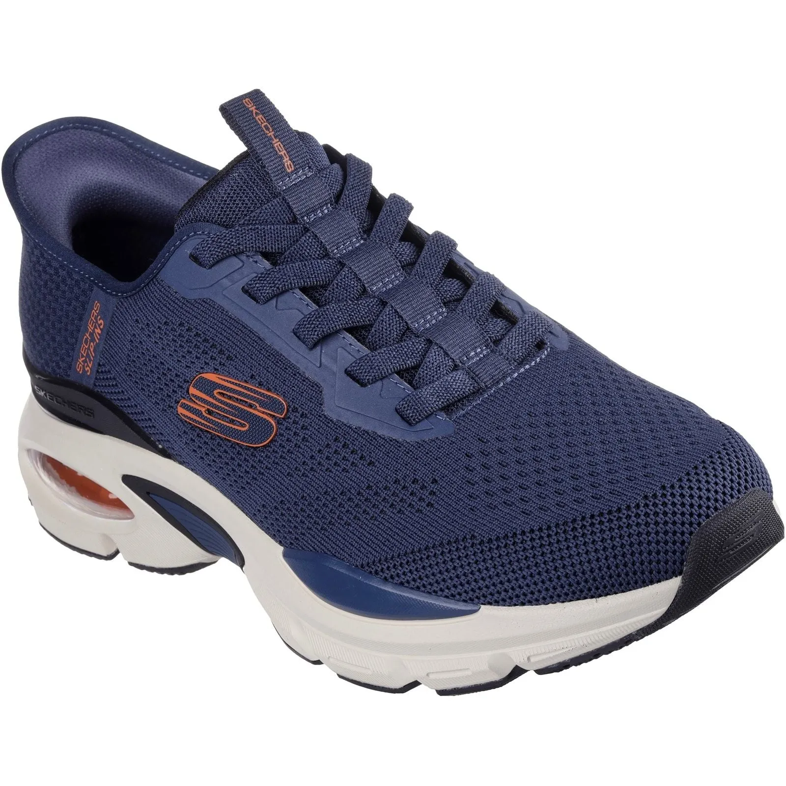 Skechers Mens Skech-Air Ventura Vanderway Shoes Navy/Orange Rubber Sole night walk