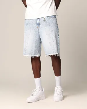 Saint Morta Inferno Baggy Denim Shorts Blue Acidwash multiple pockets