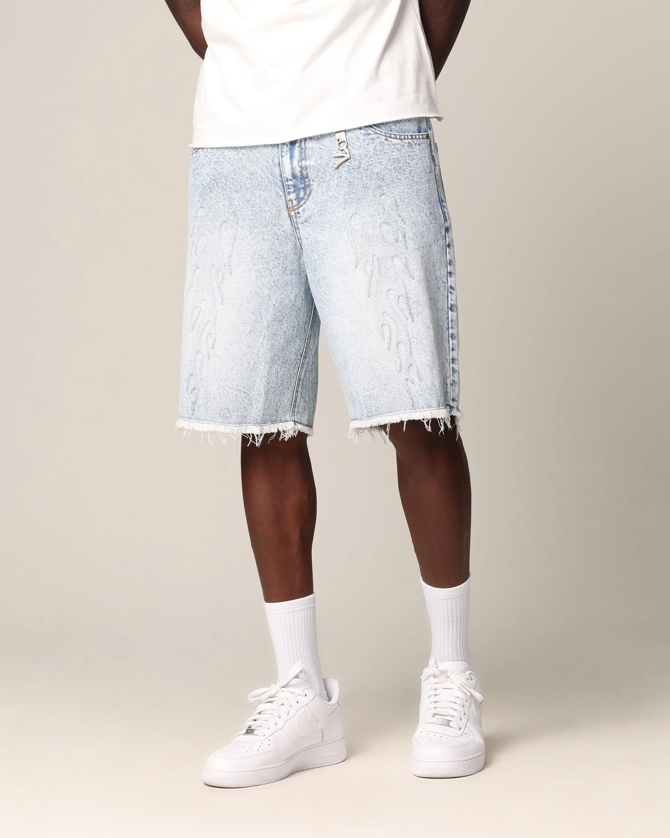 Saint Morta Inferno Baggy Denim Shorts Blue Acidwash multiple pockets