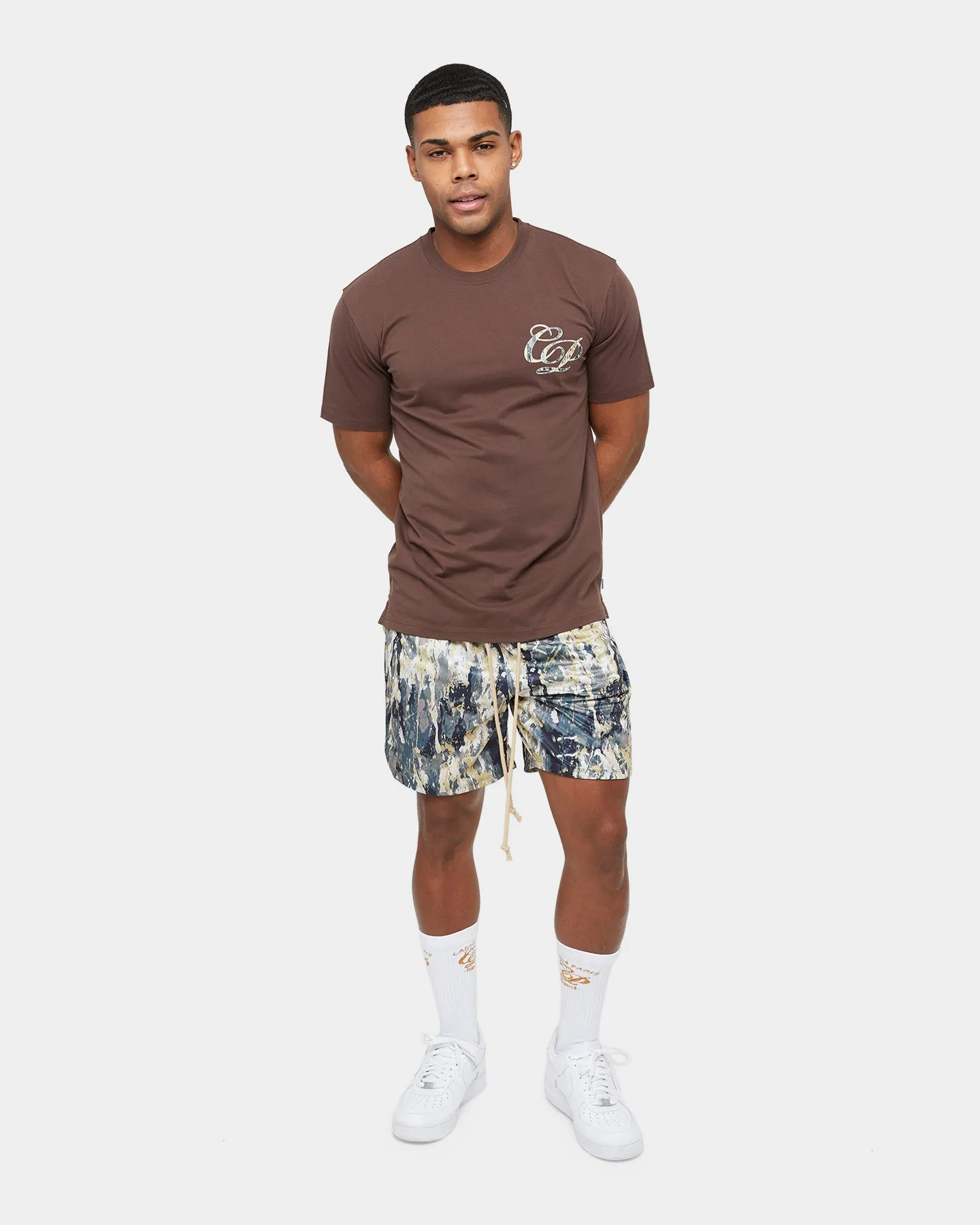 Carre Splatter Logo Classic T-Shirt Dark Brown Travel Comfort Style
