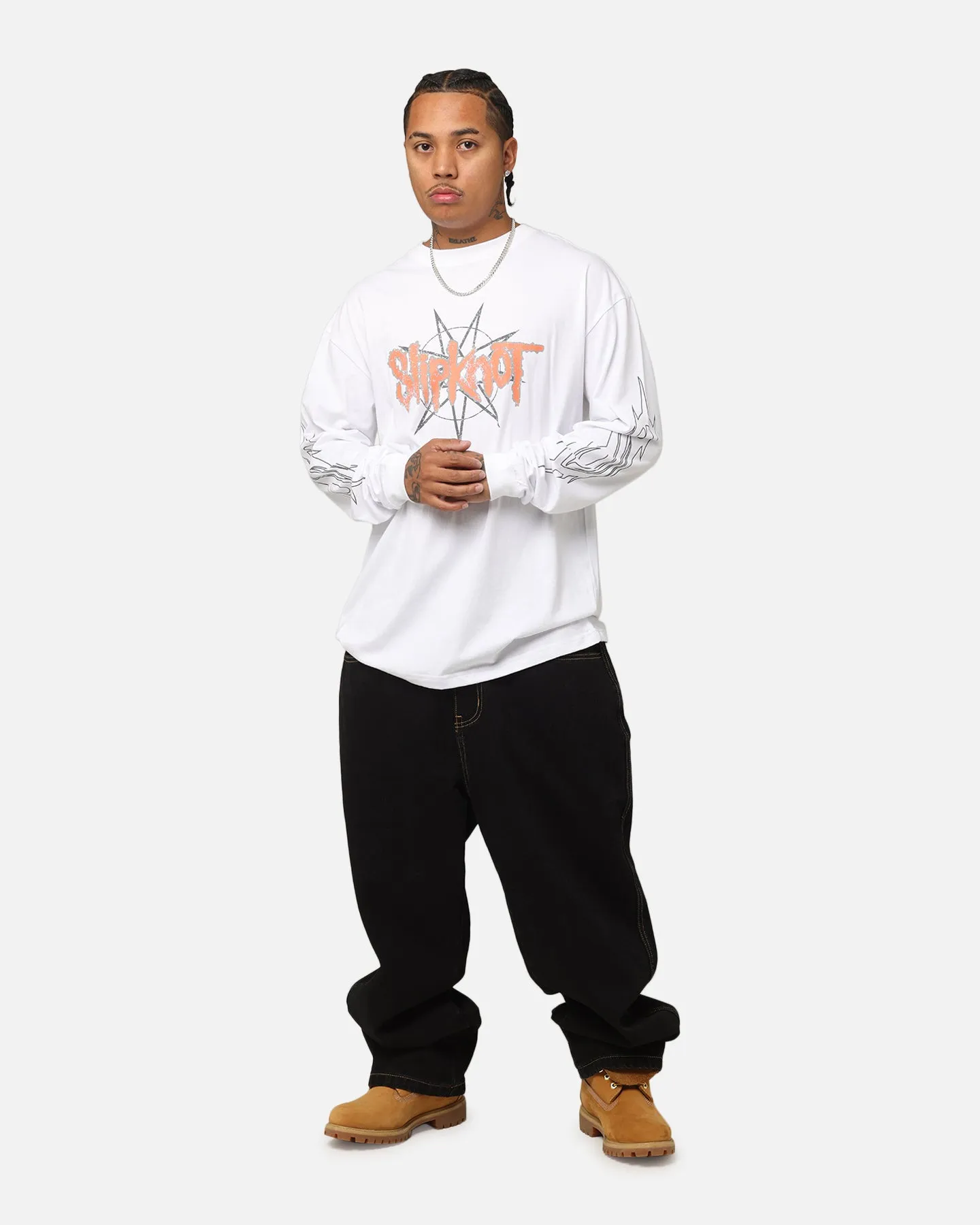 Silver Glow SlipResistantHem Slipknot World Tour '24 Long Sleeve T-Shirt White