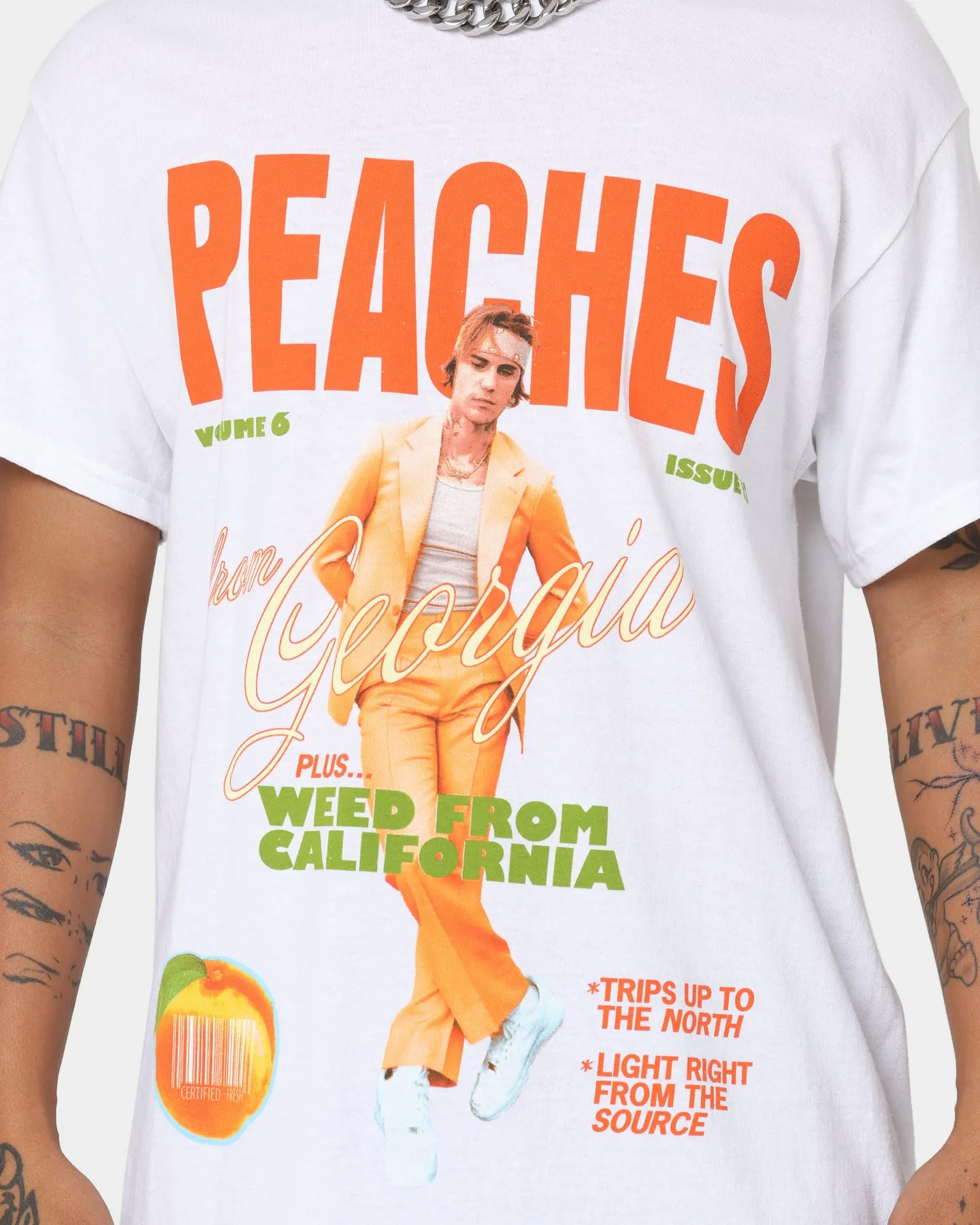 Modern Wear Justin Bieber Peaches T-Shirt White