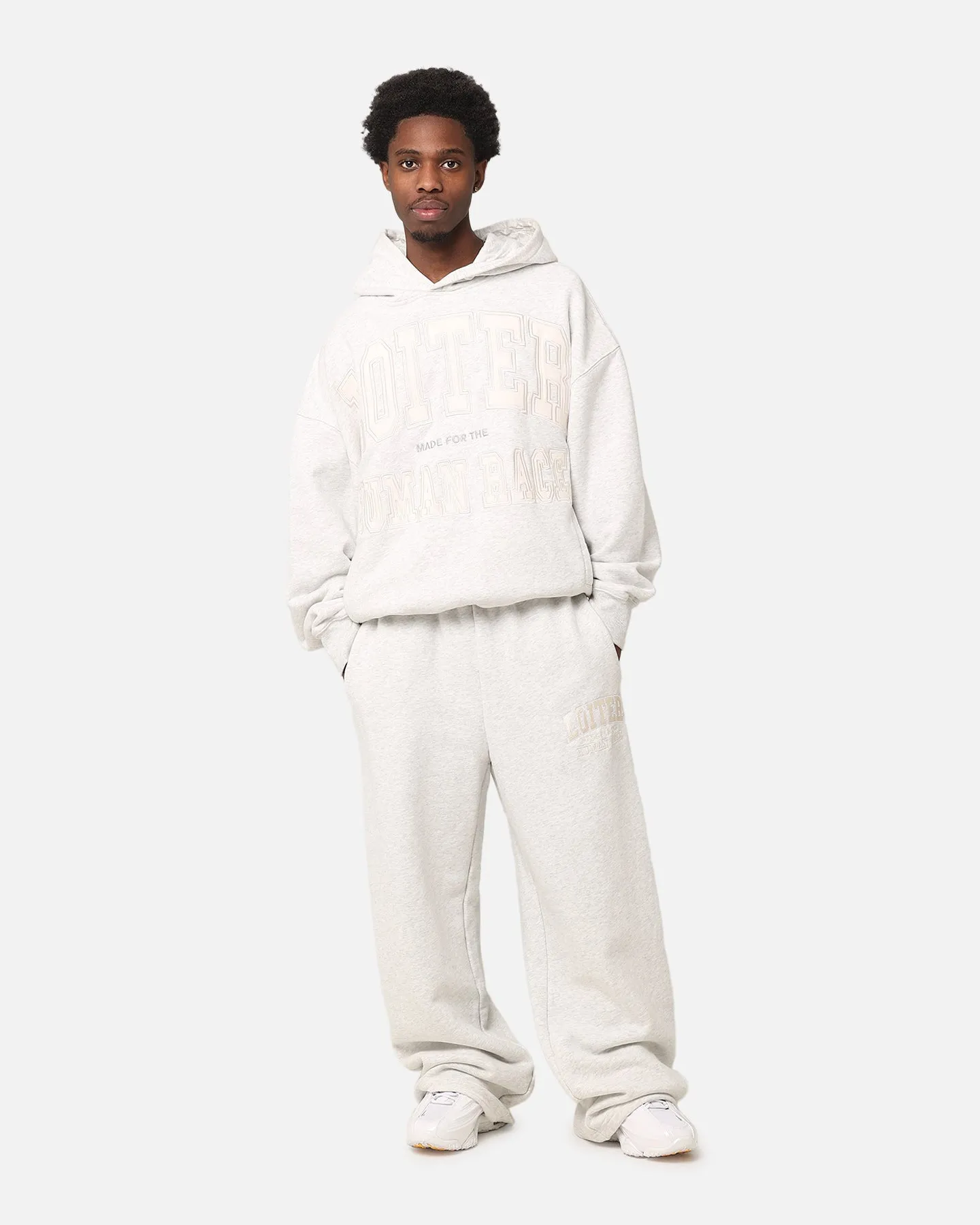 Loiter College Dropout Hoodie Light Marle Drop Shoulder Design Shark like