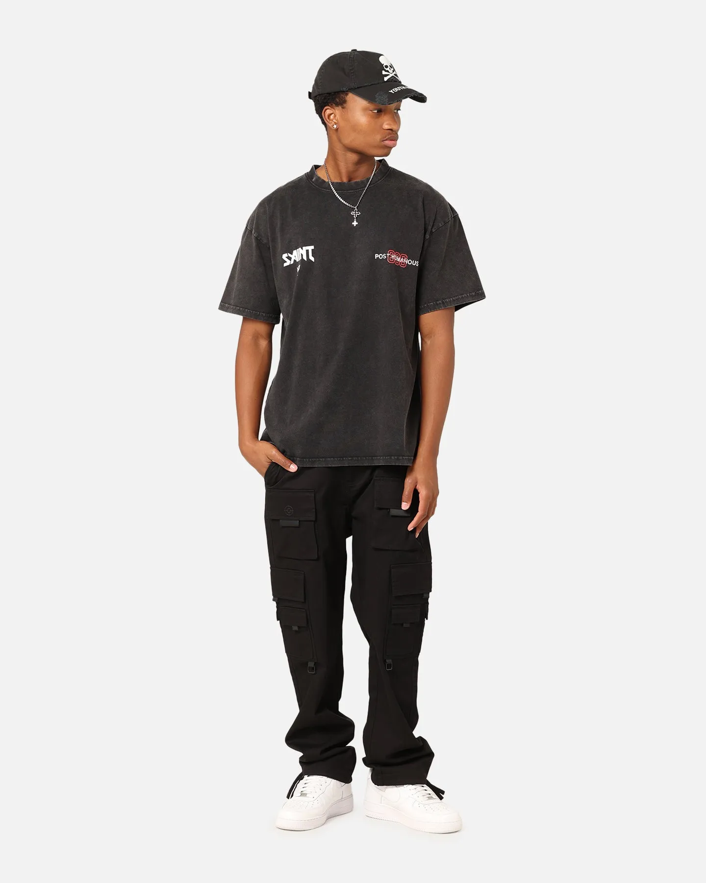 Saint Morta Death Wish Patrol T-Shirt Black Acid Wash Oversized Silhouette