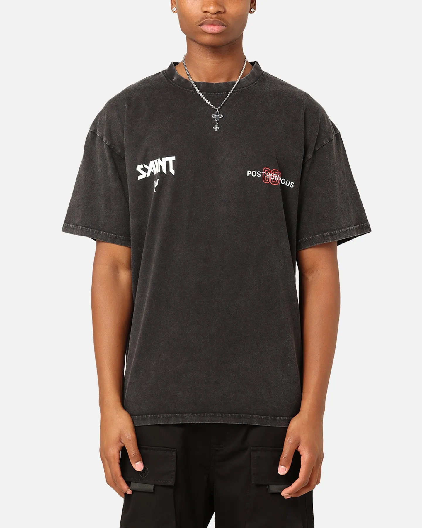 Saint Morta Death Wish Patrol T-Shirt Black Acid Wash Flattering Cut Fit for All Seasons