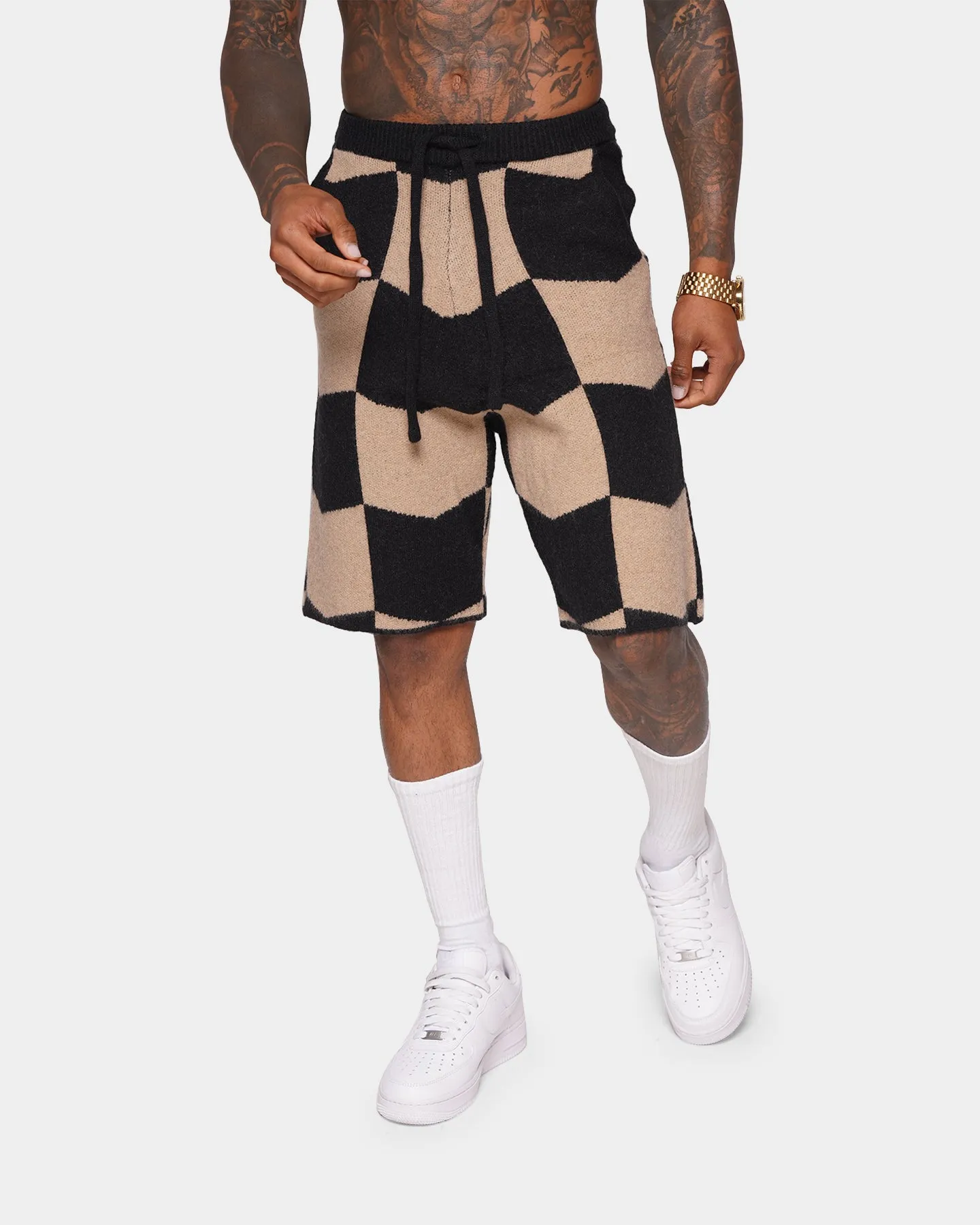 XXIII Meda Check Shorts Black/Beige Silk Touch
