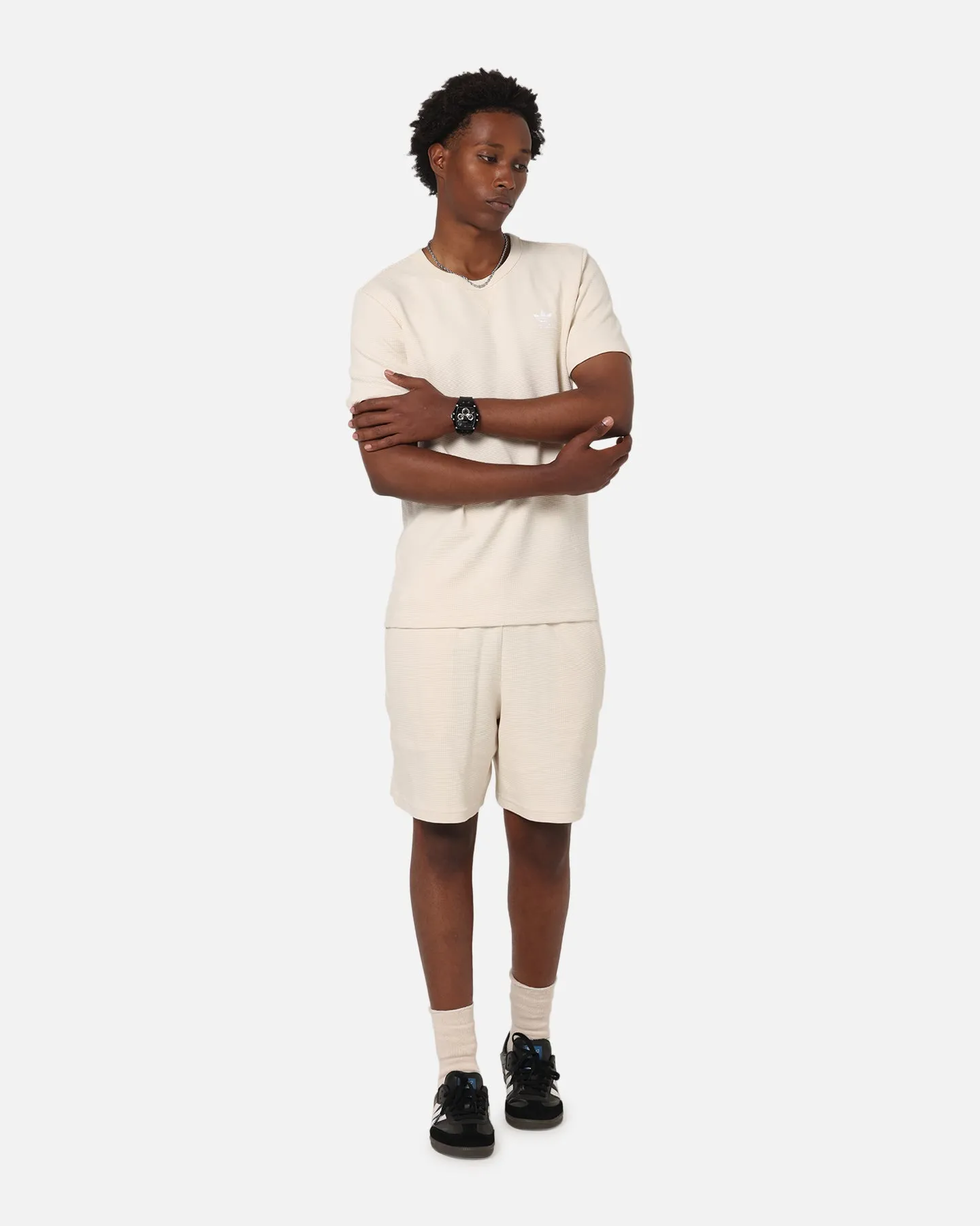 Adidas Trefoil Essentials Waffle Shorts Wonder White High Elasticity Blend