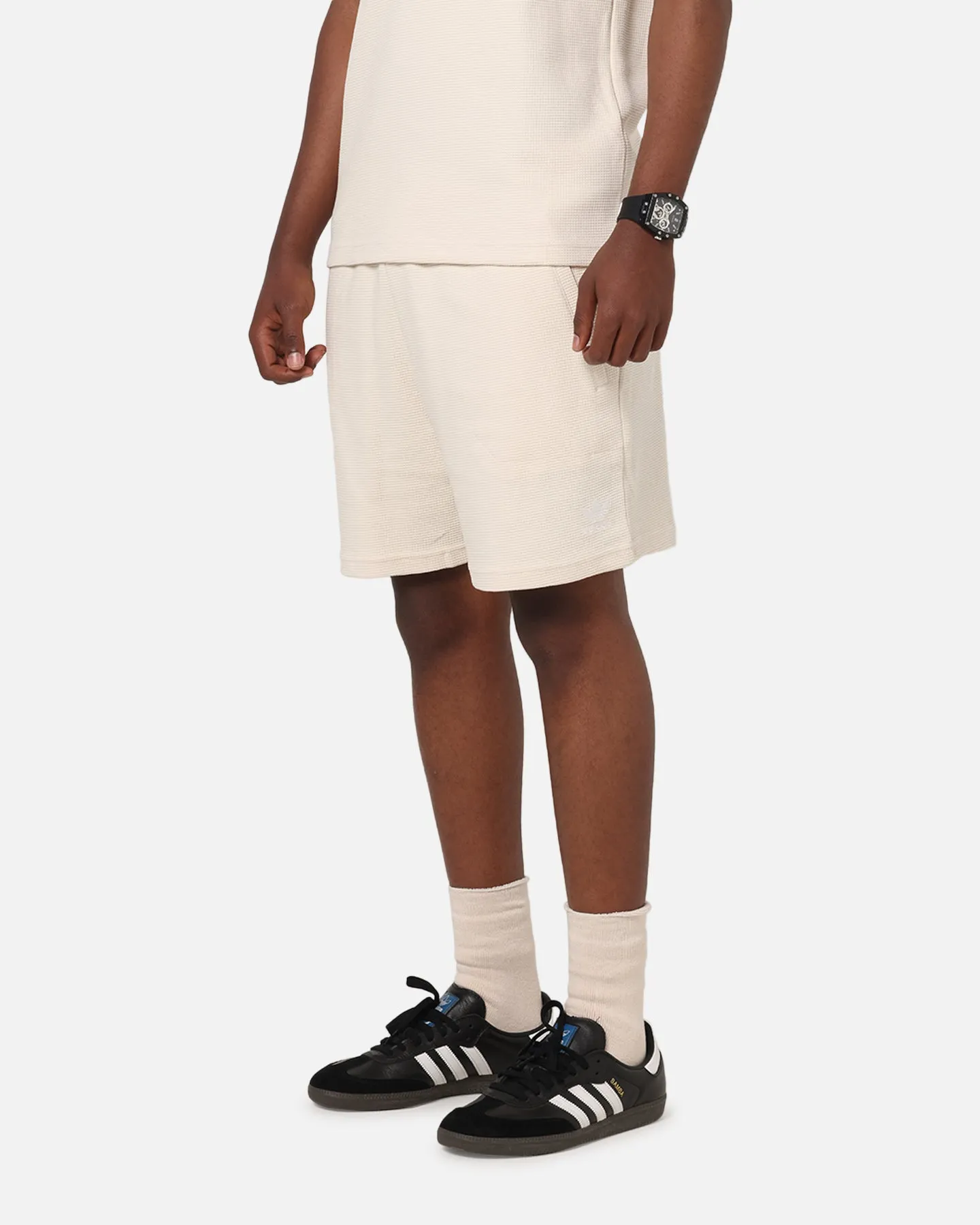 Stretchable Fit Breathable Waist Adidas Trefoil Essentials Waffle Shorts Wonder White