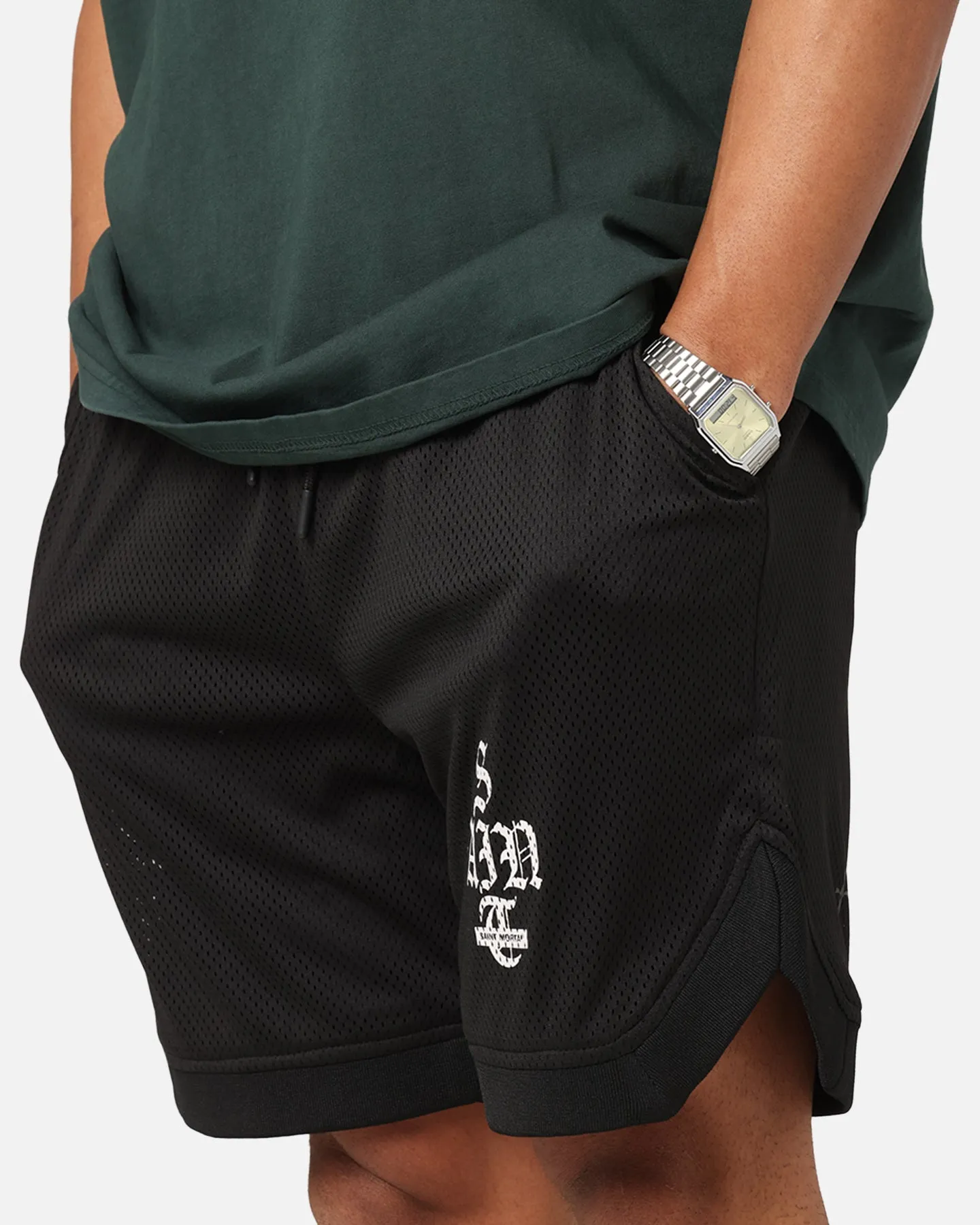 Chill Comfort Mother's Day gift Saint Morta Gothic Stack Basketball Shorts Black