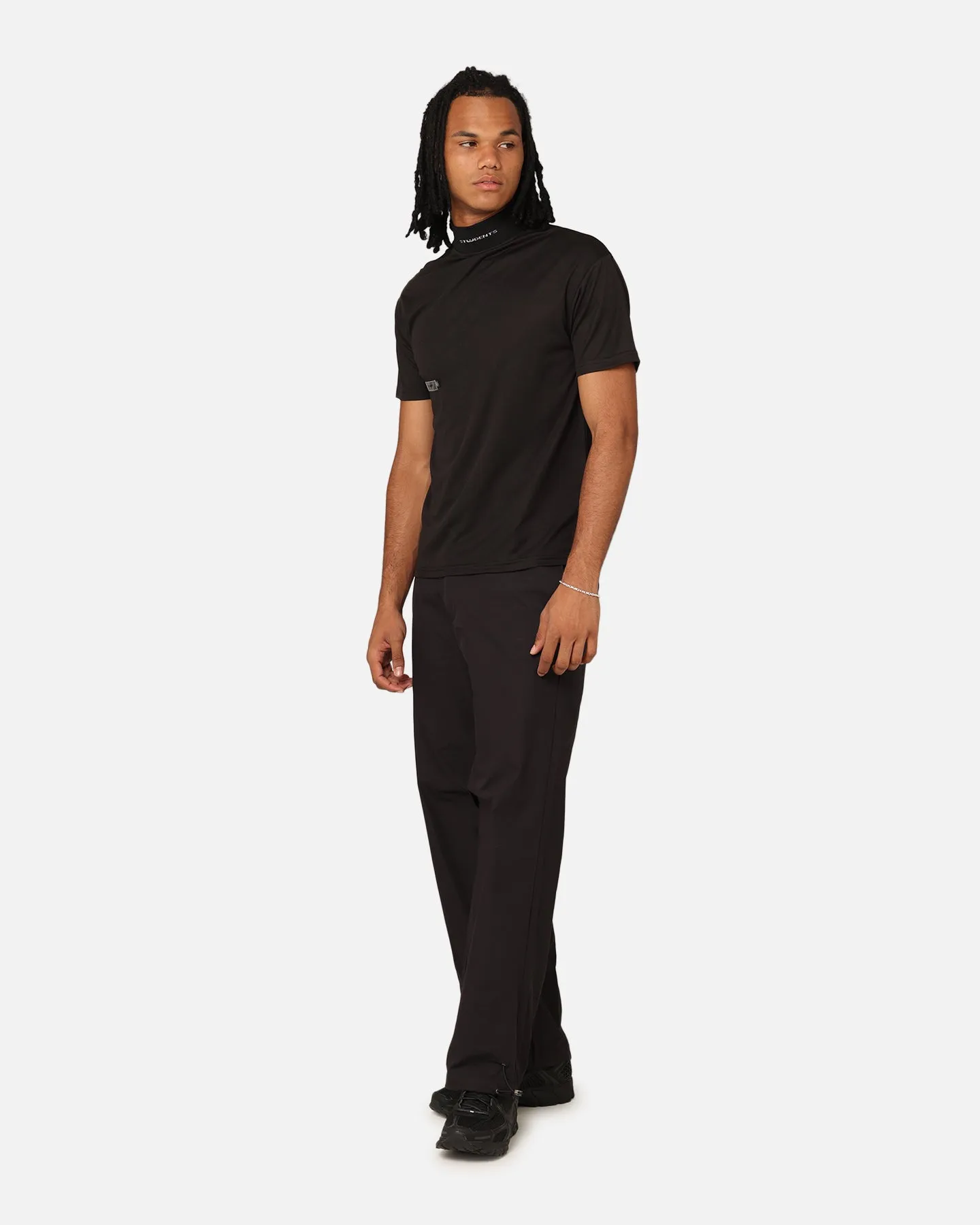 Anti Shrinkage Treatment Students Golf Signature Mock Neck T-Shirt Black