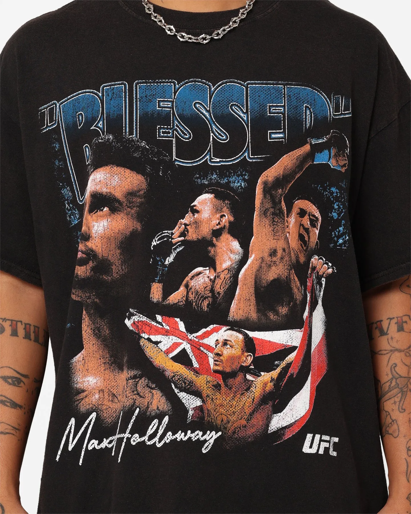 UFC By Goat Crew Max Holloway Blessed Vintage T-Shirt Black Wash Versatile Wearable