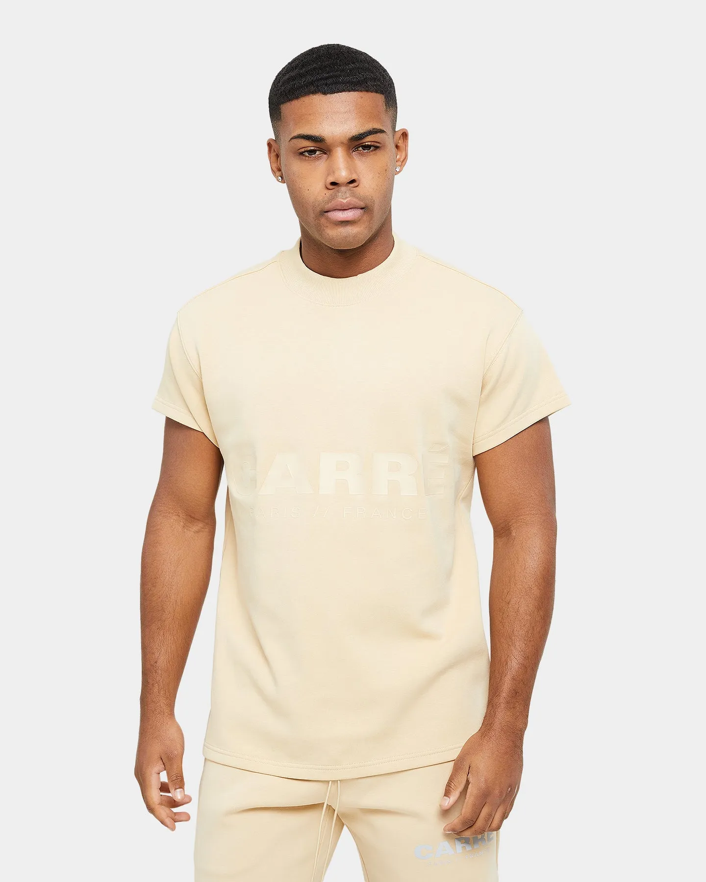 Carre Premium Motion Mockneck T-shirt Cappuccino/Grey Trendy Layering Comfort Wearable