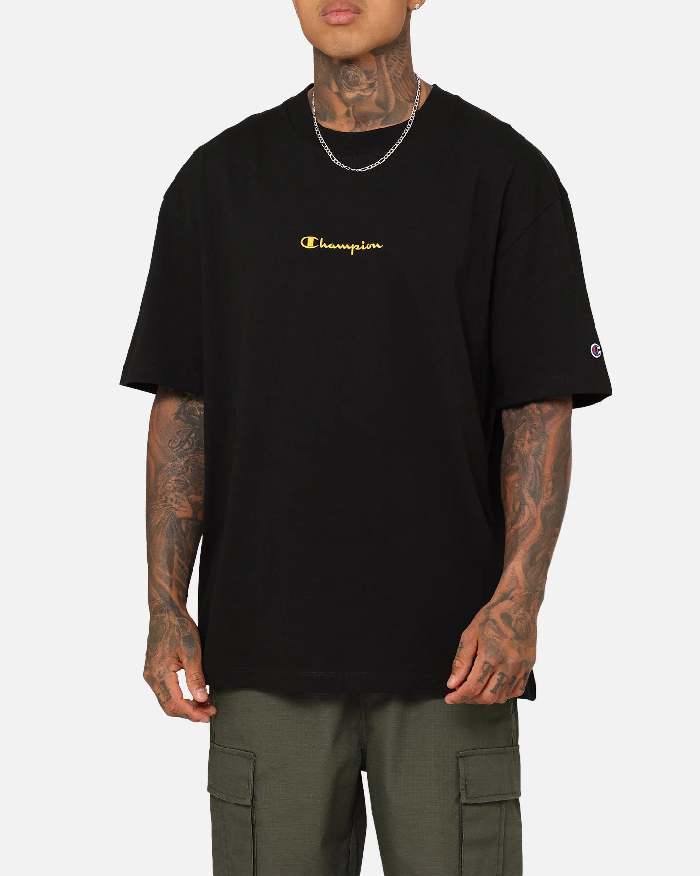 Champion Embroidered T-Shirt Black Casual Comfort Wear Solid color purity
