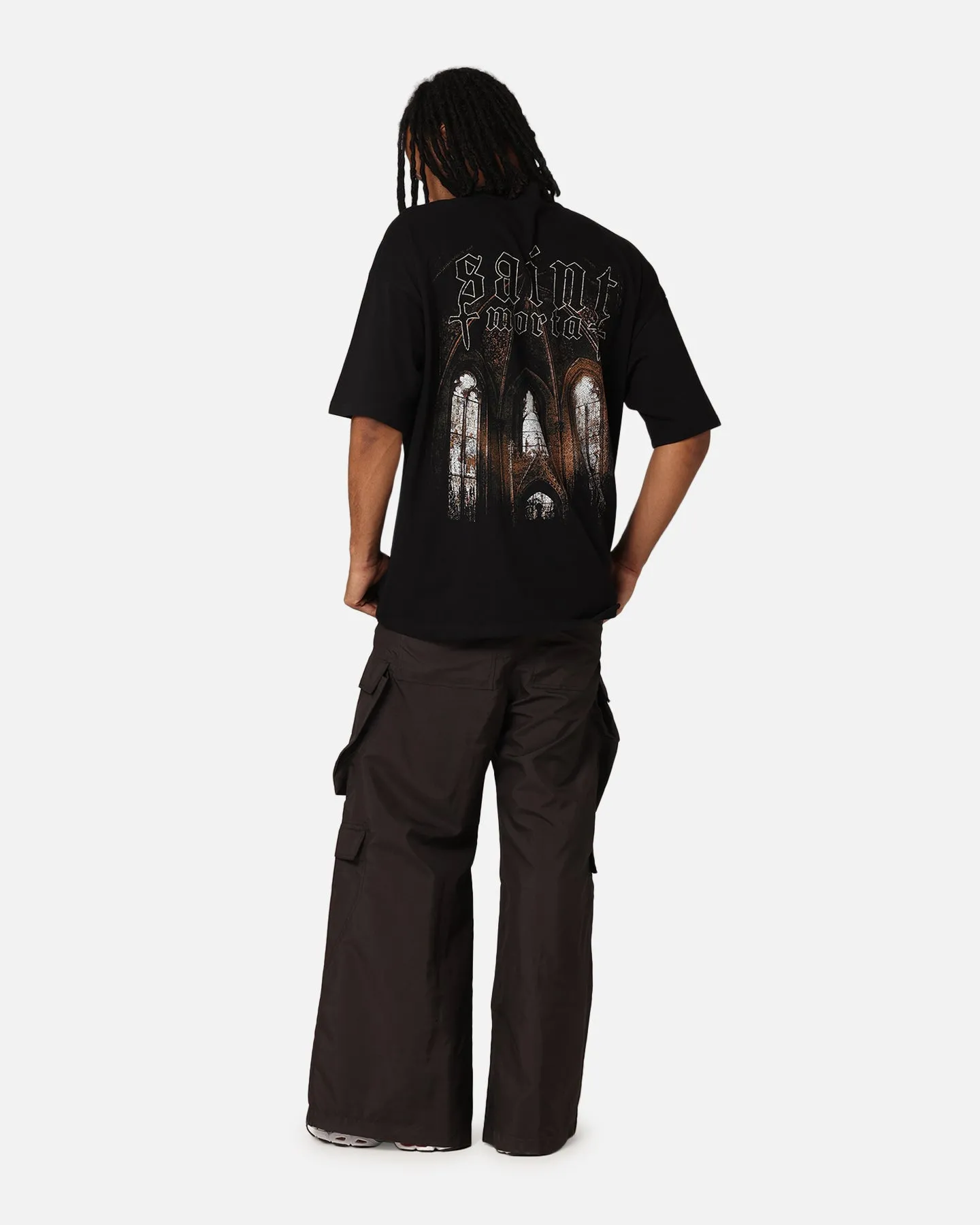 Organic Cotton Blend Layered Sleeve Construction Saint Morta Divine Reverence T-Shirt Black