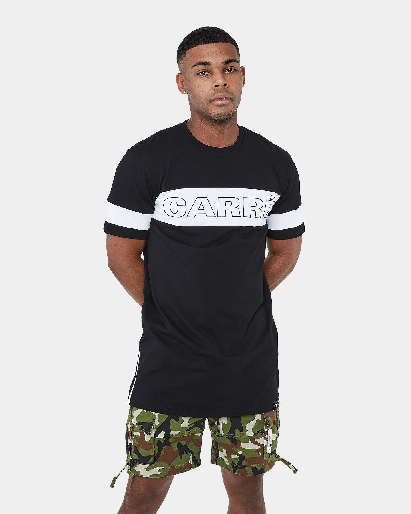 Carr?? Panneau Short Sleeve T-Shirt Black/White V neck elegance Breathable Mesh Panels