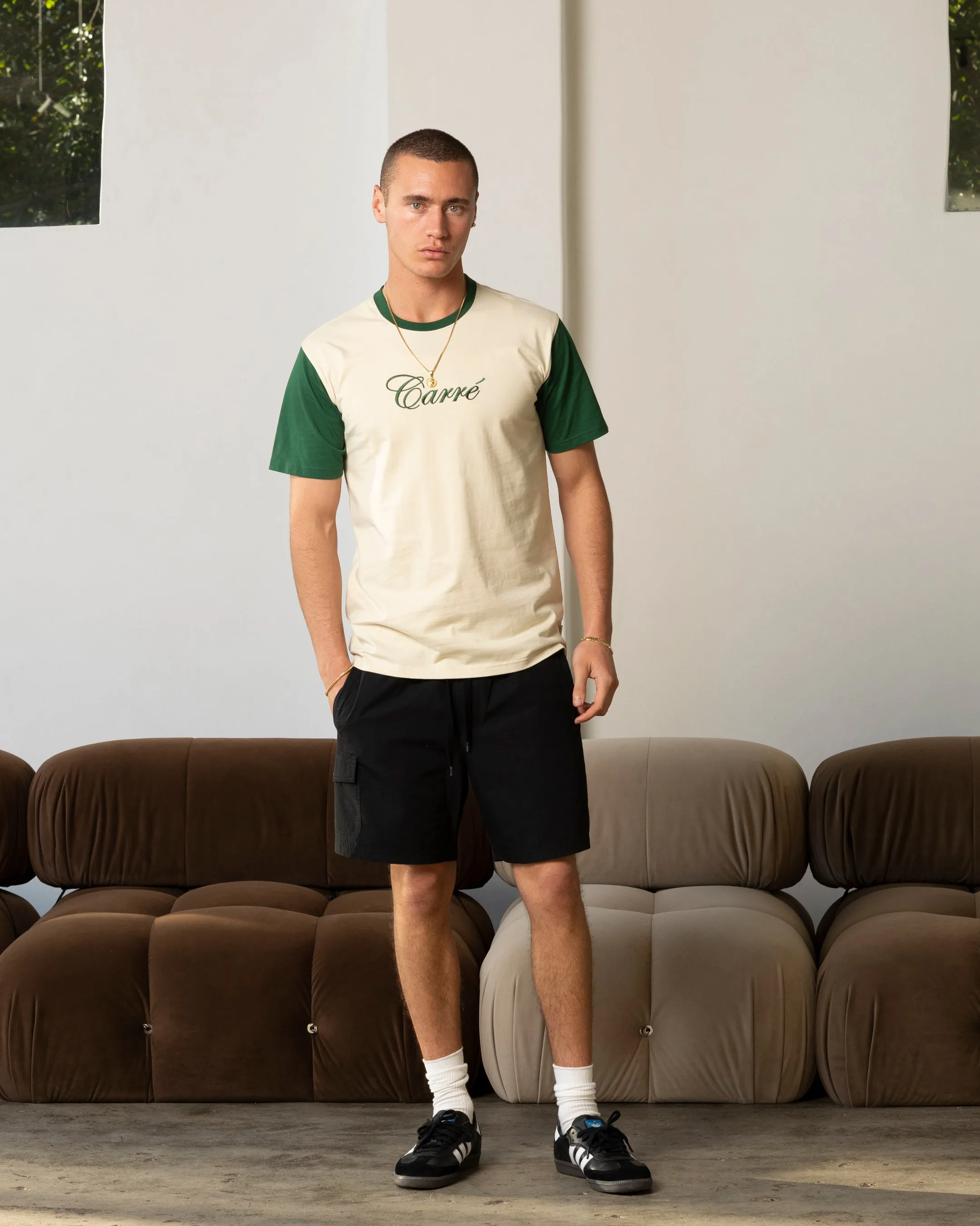 Timeless Look Wear Carre Script Two Tone T-Shirt Off White