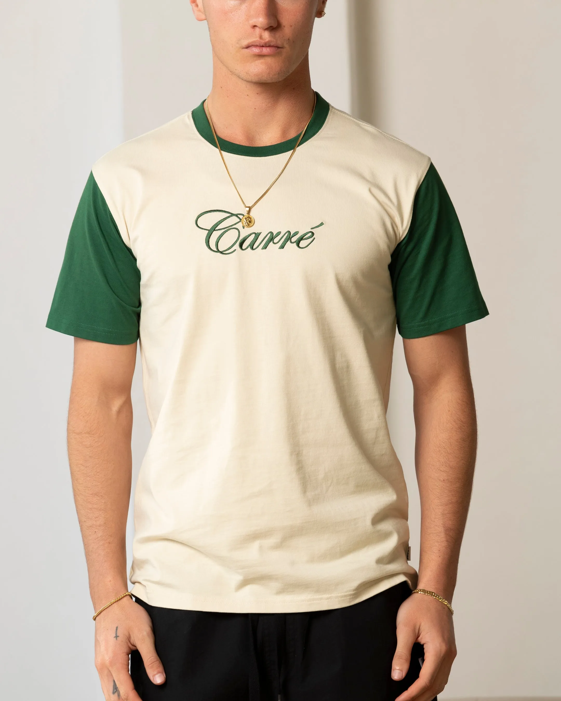 Carre Script Two Tone T-Shirt Off White Fashion and Comfort