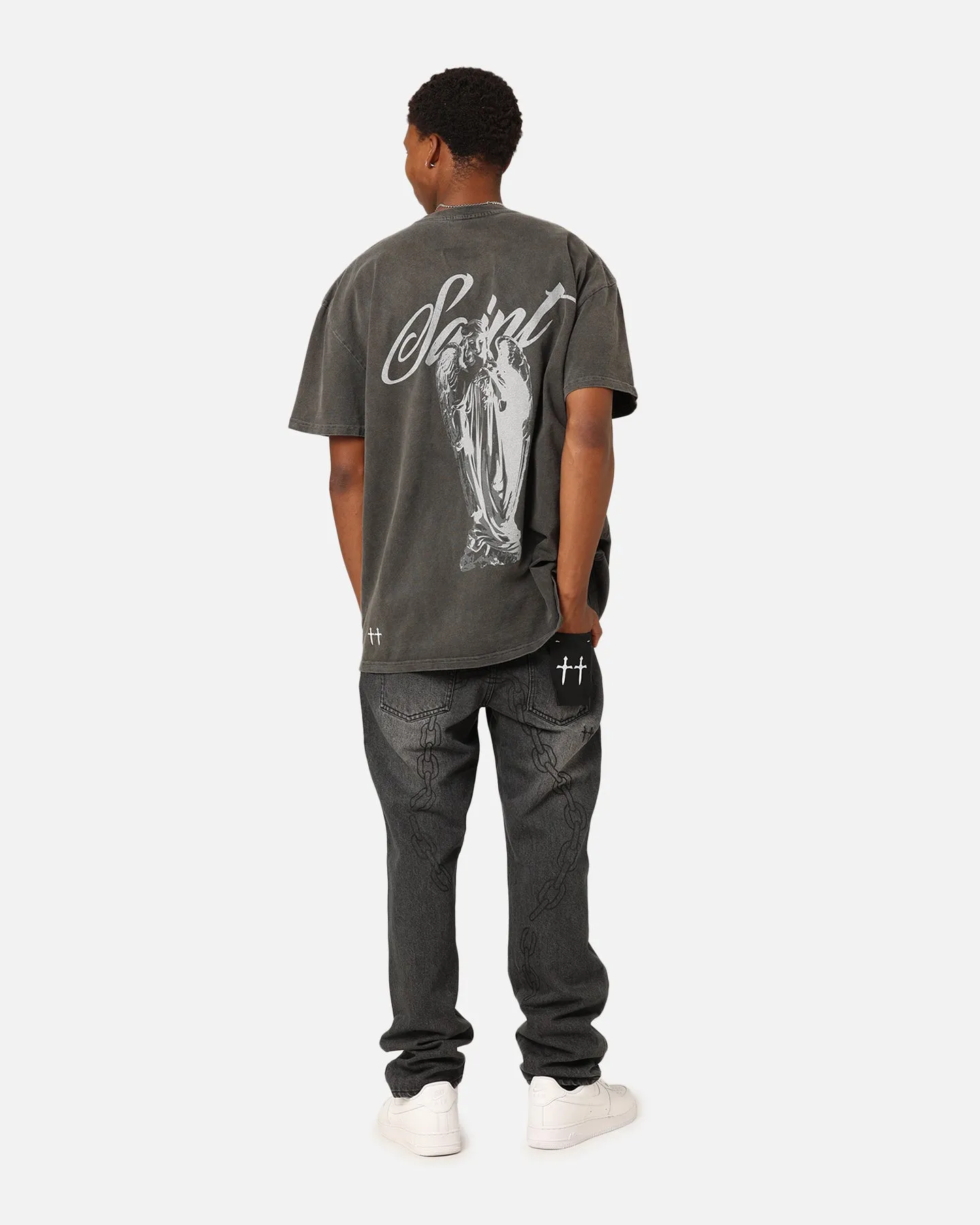 Soft Touch Fit Ruffled edges Saint Morta Guardian T-Shirt Black Wash