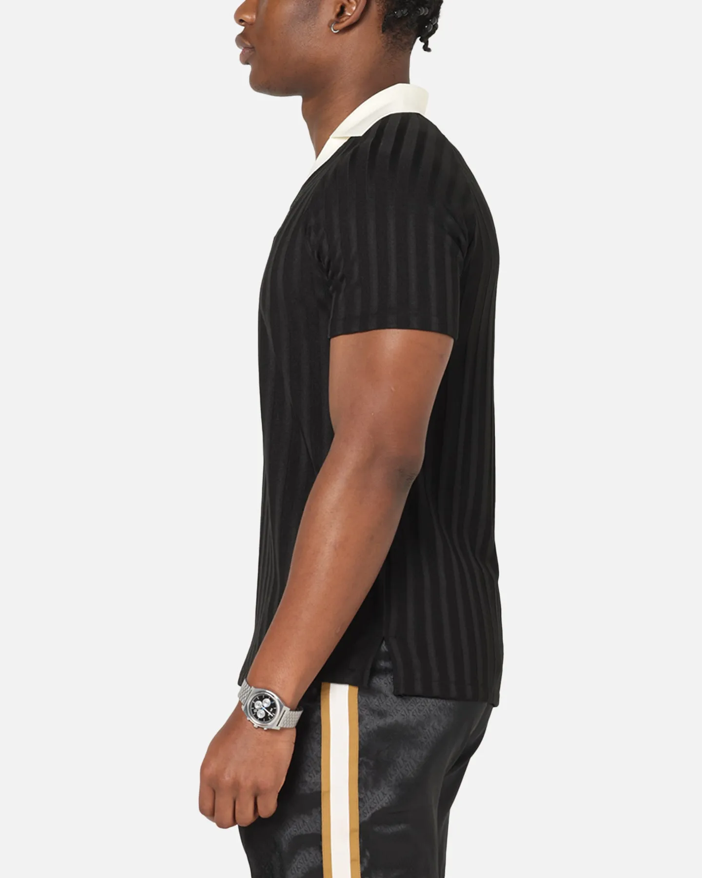 Trendy Layer Urban Casual Sik Silk Polo T-Shirt Black