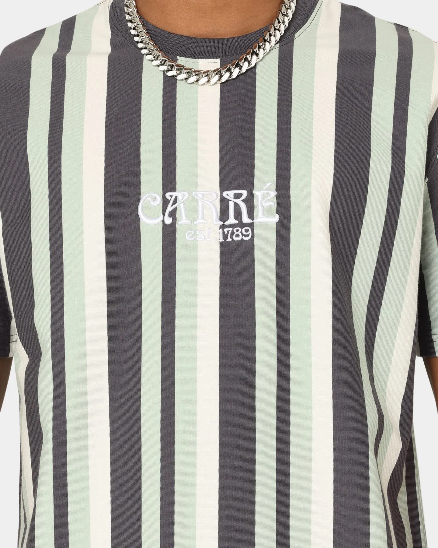 Carr?? La Band?? Classic T-Shirt Charcoal/Green Distressed Hem Finish Casual All-Day