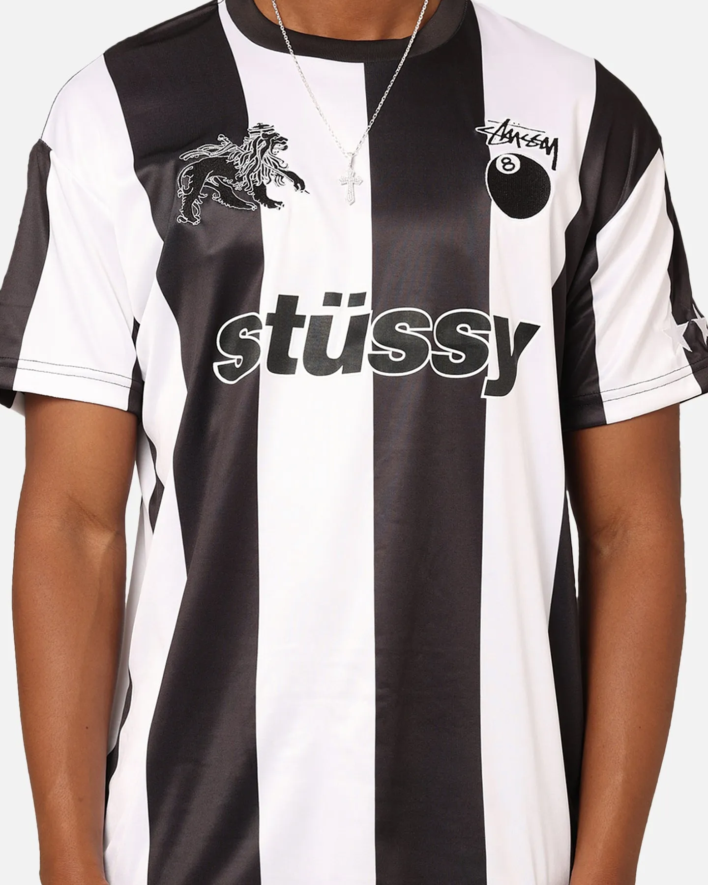 Layered Collar Basic Wear Stussy Football T-Shirt Black/White