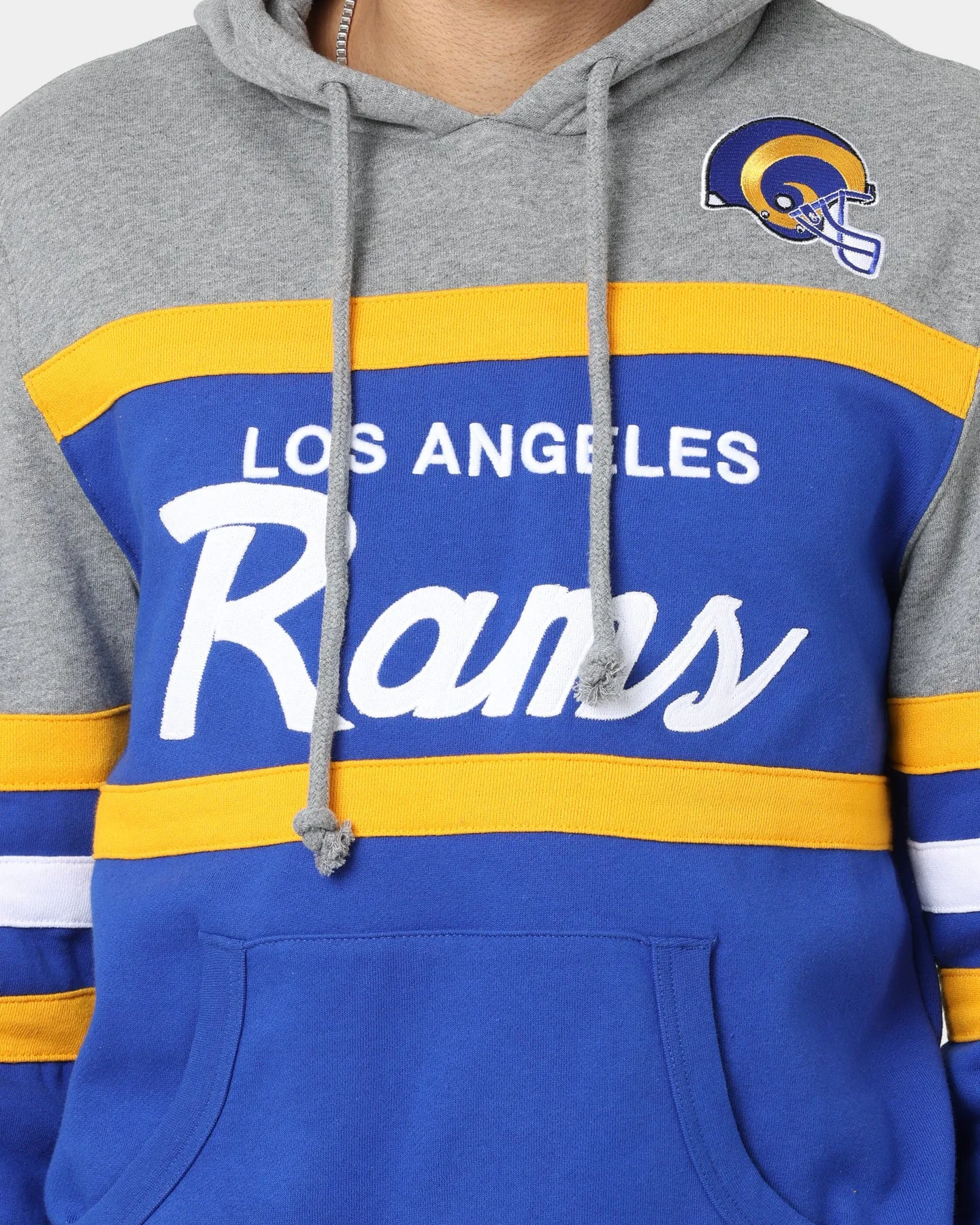 Running wear uniqueness Mitchell & Ness Los Angeles Rams Head Coach Hoodie Royal/Yellow