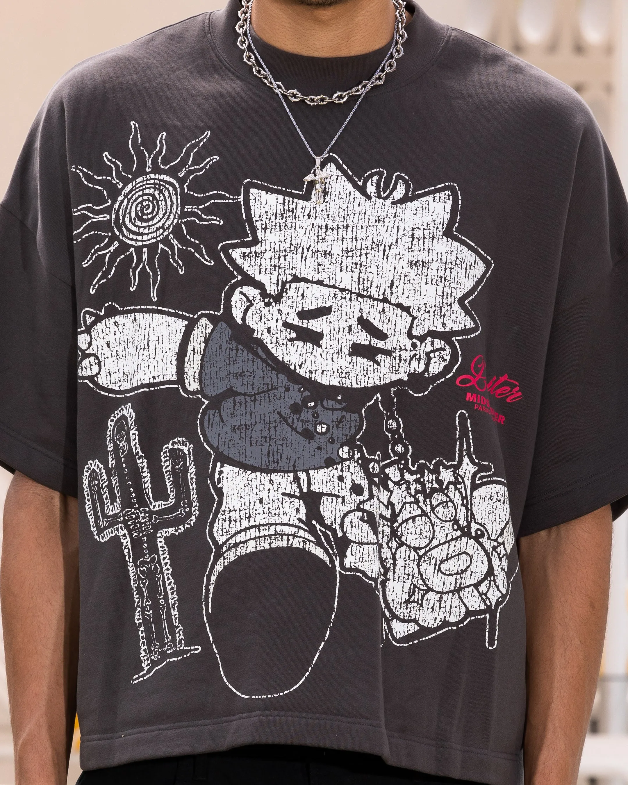 Loiter Palm Spring Box T-Shirt Charcoal Kids clothing Slim fit sleekness