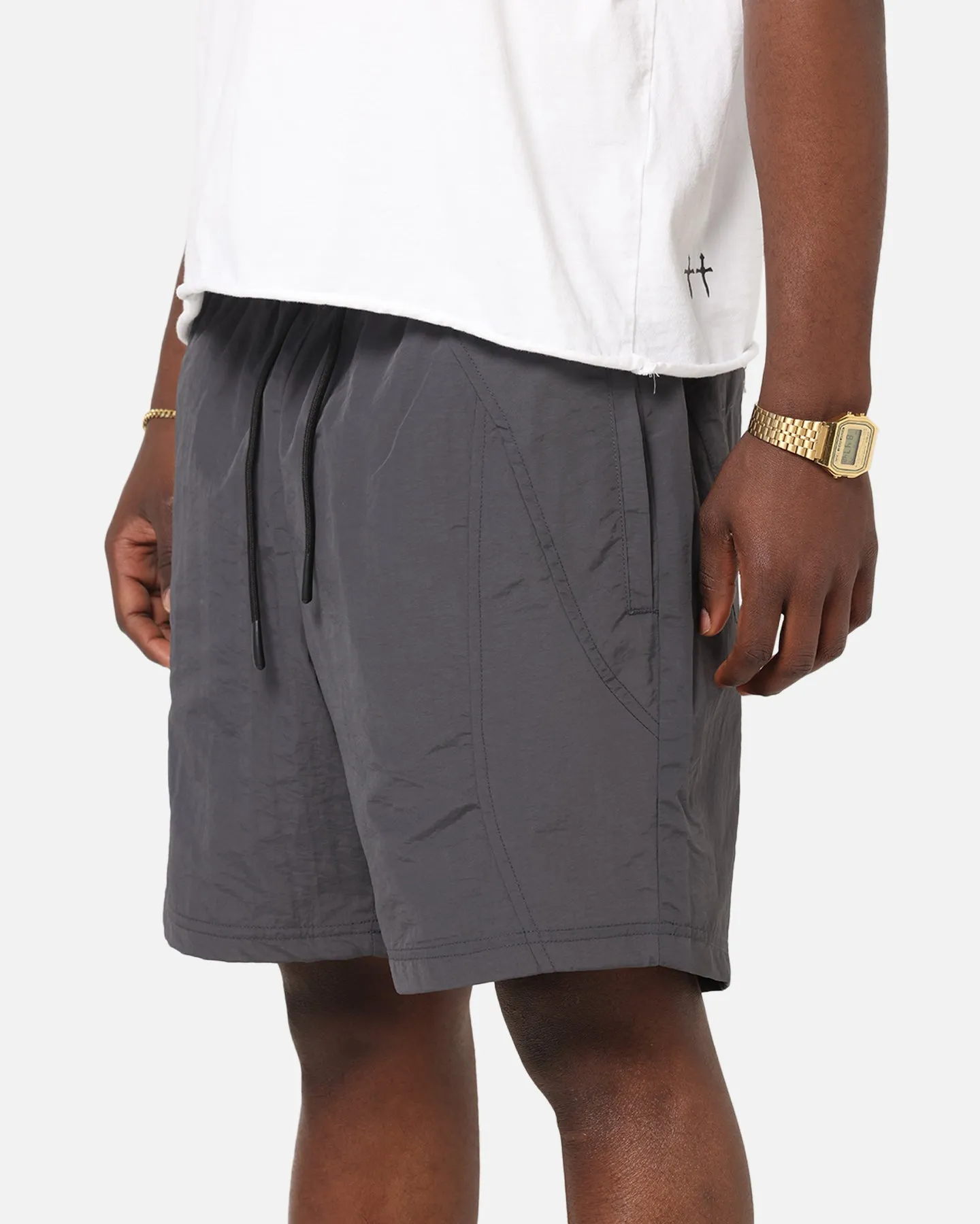 Casual Fit Wear Fun Design Carre Panelled Nylon Shorts Black