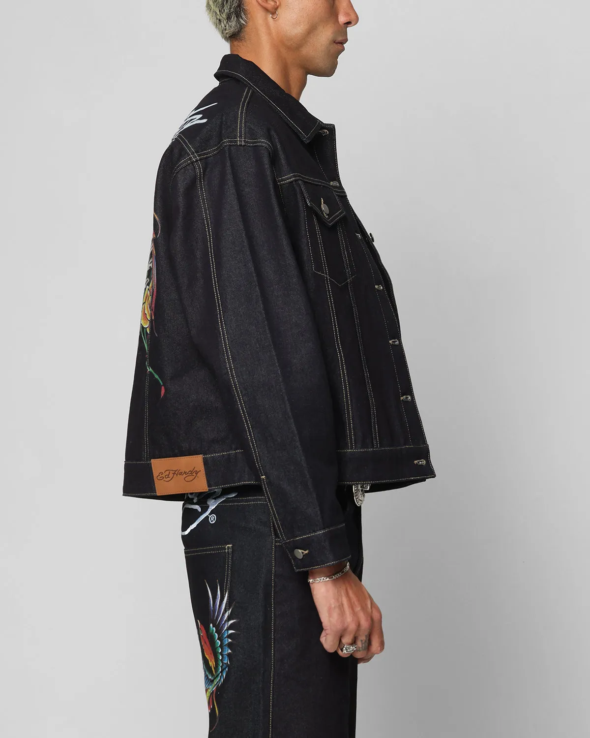 Ed Hardy Denim Jacket Raw Indigo Breathable Layer Zip Front