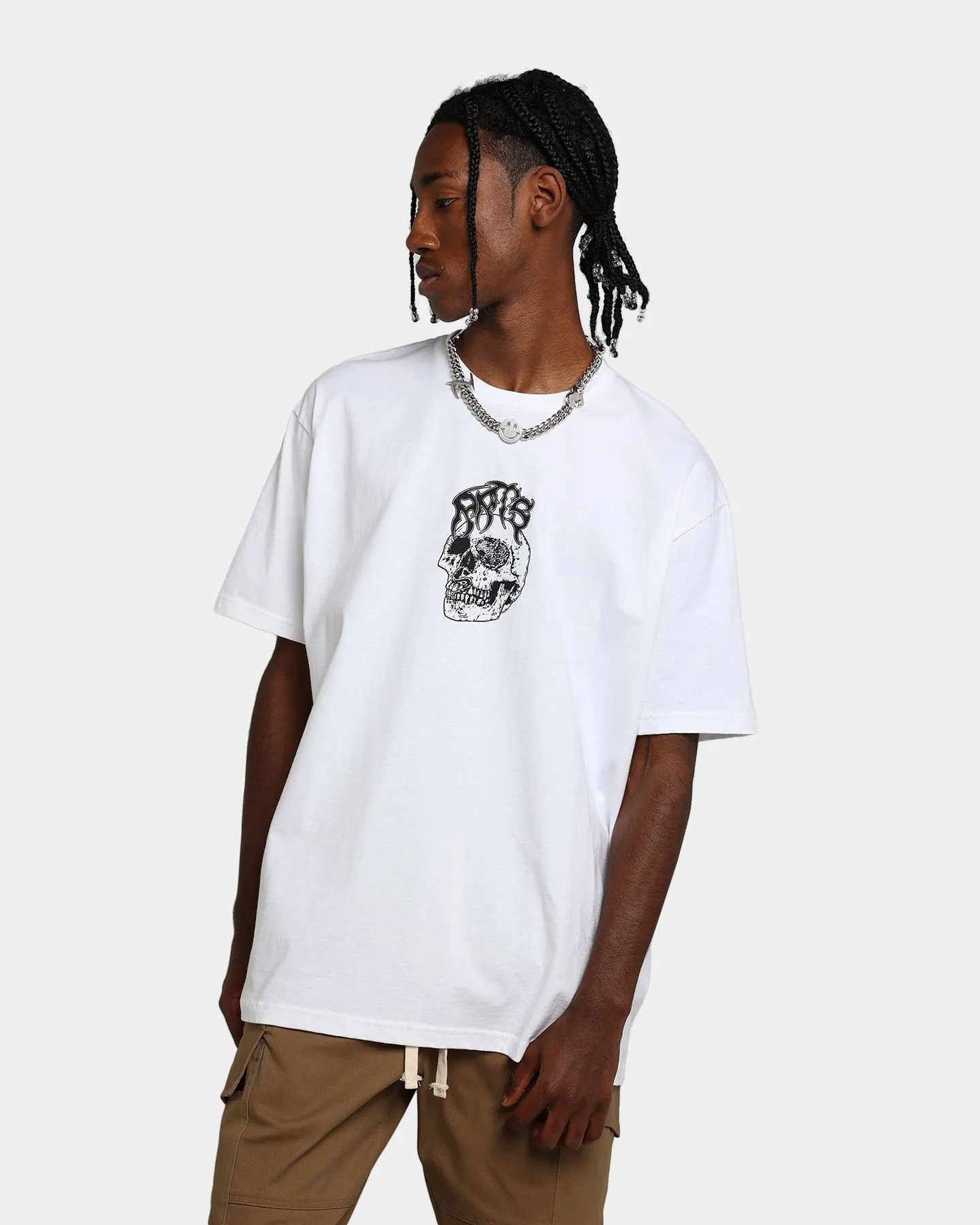 Rats Get Fat X Funeral French Rats Skull T-Shirt White Relaxed Vibe NonRestrictiveCut