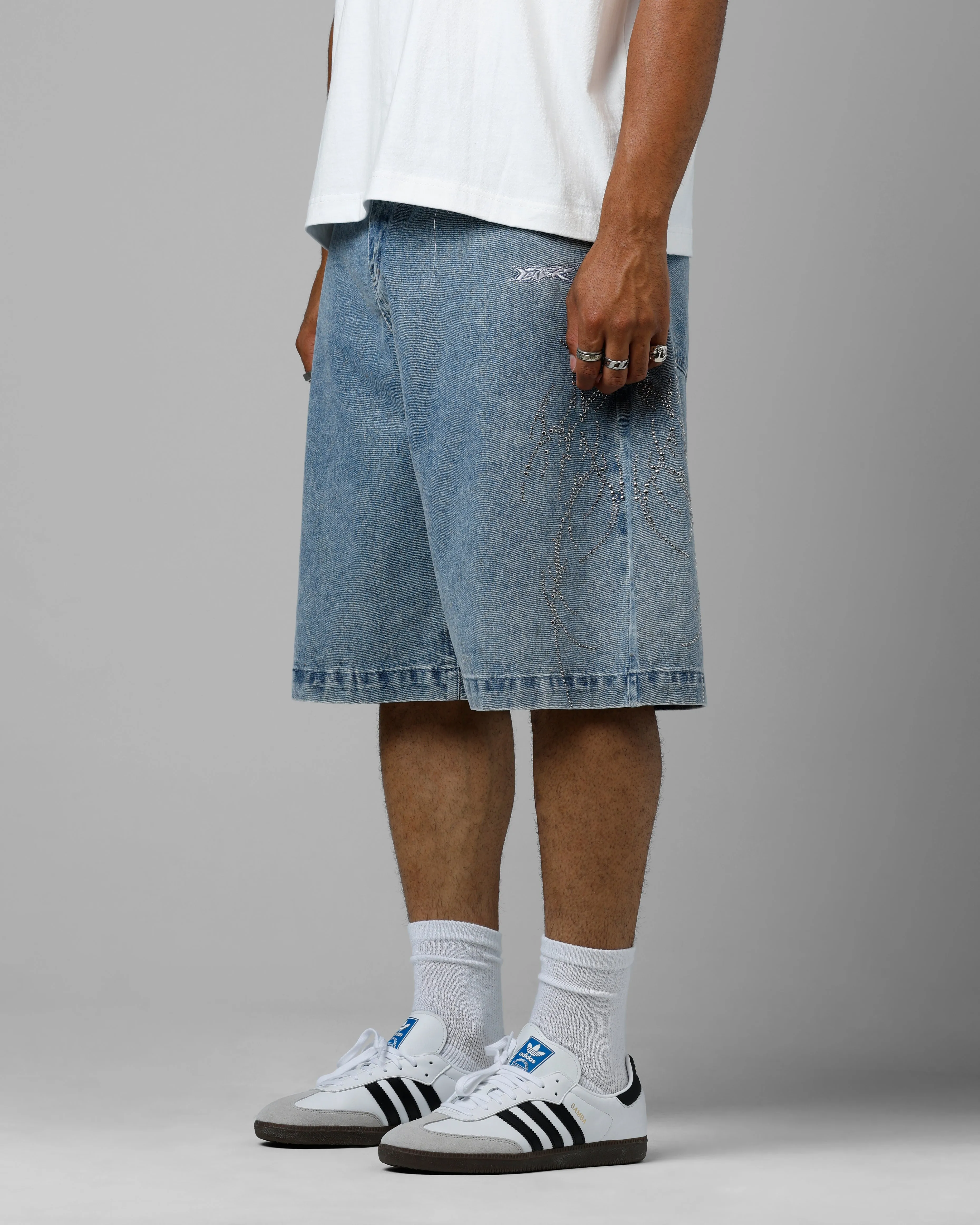 Eye-catching Design Movement Flex Loiter Goth Clique Jorts Blue Denim