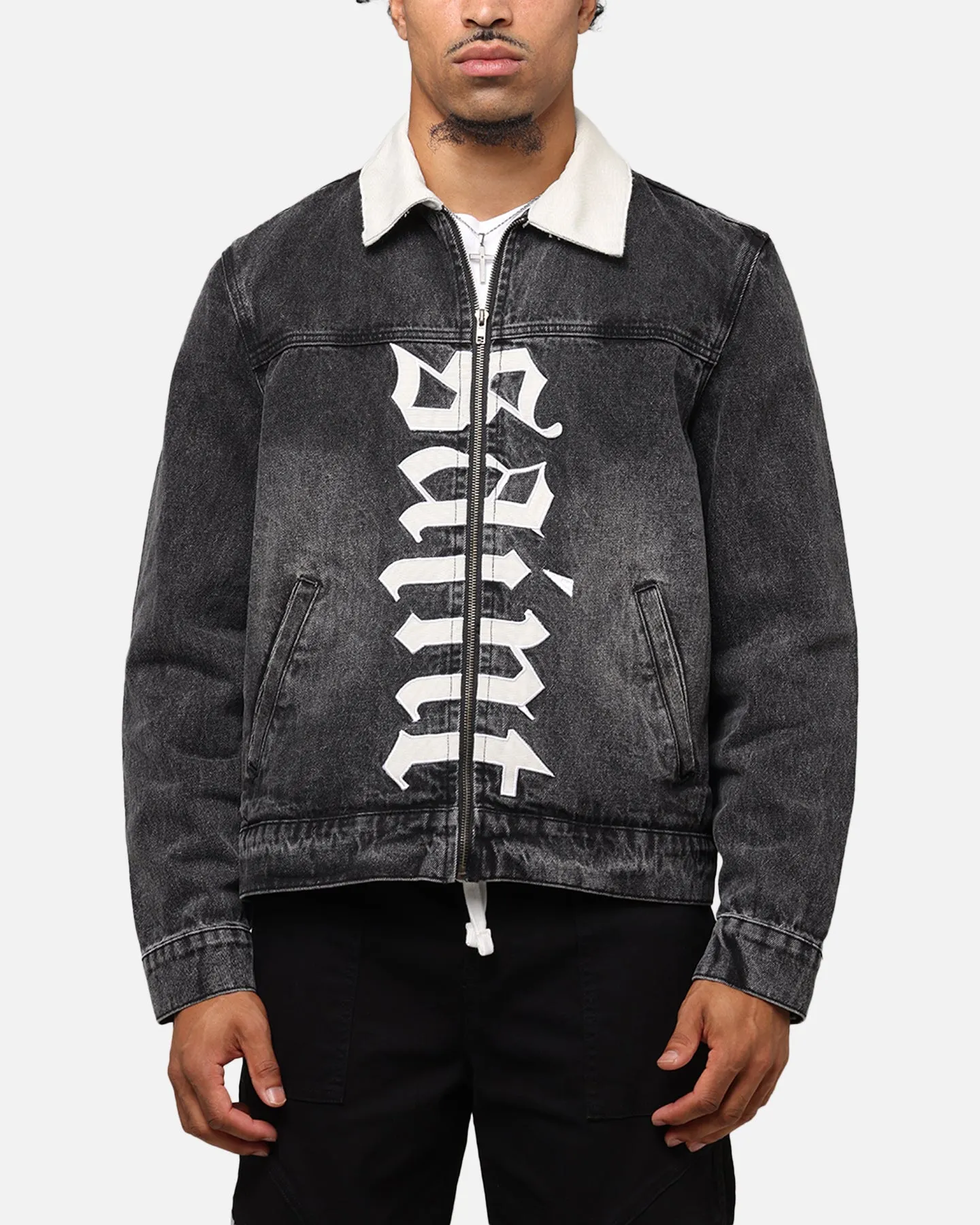 DualVentilation Zippers Sport Influence Saint Morta Gothic Distressed Denim Jacket Black Shadow