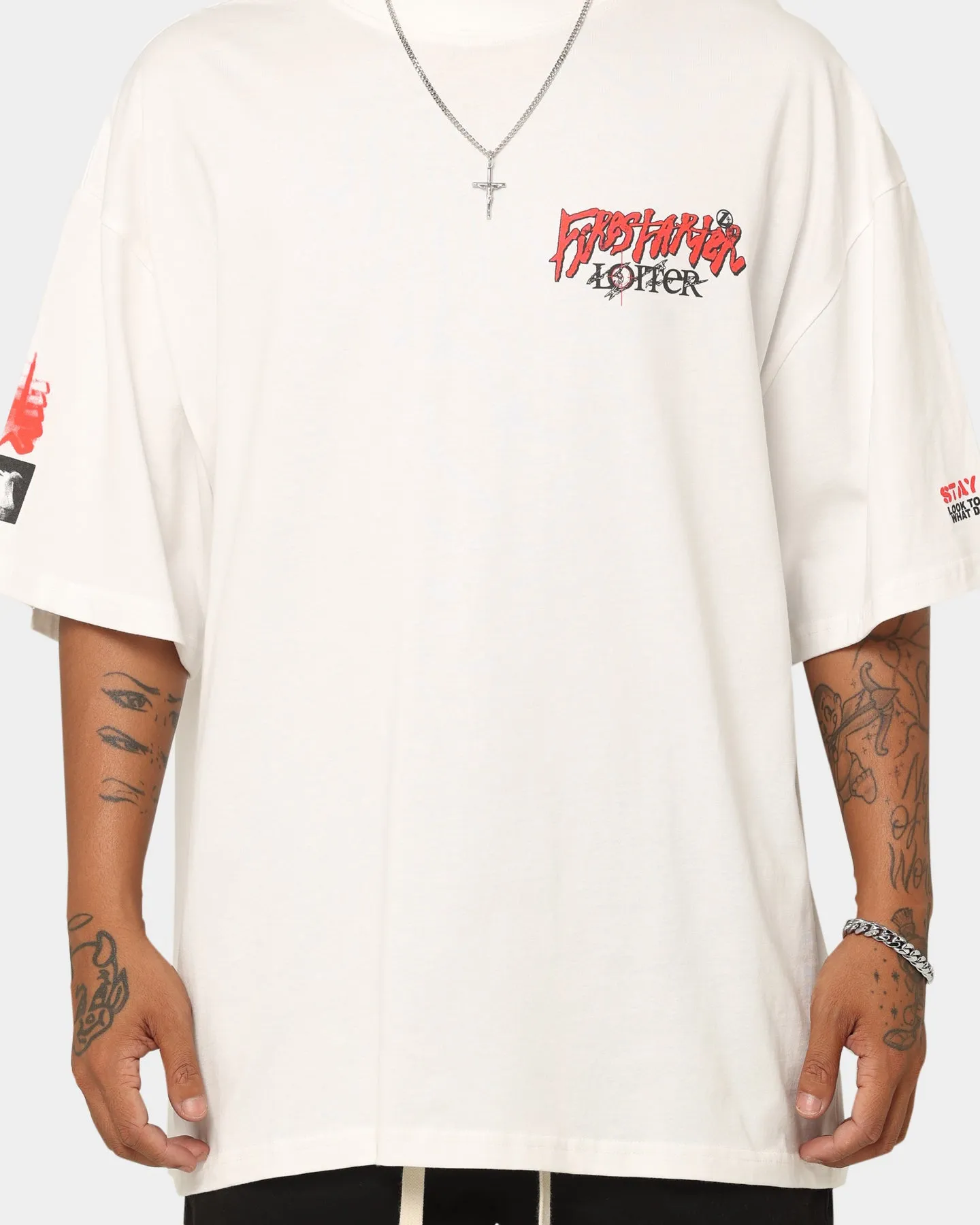 Foam Print Detail Travel Ready Loiter Firestarter Vintage T-Shirt Off White