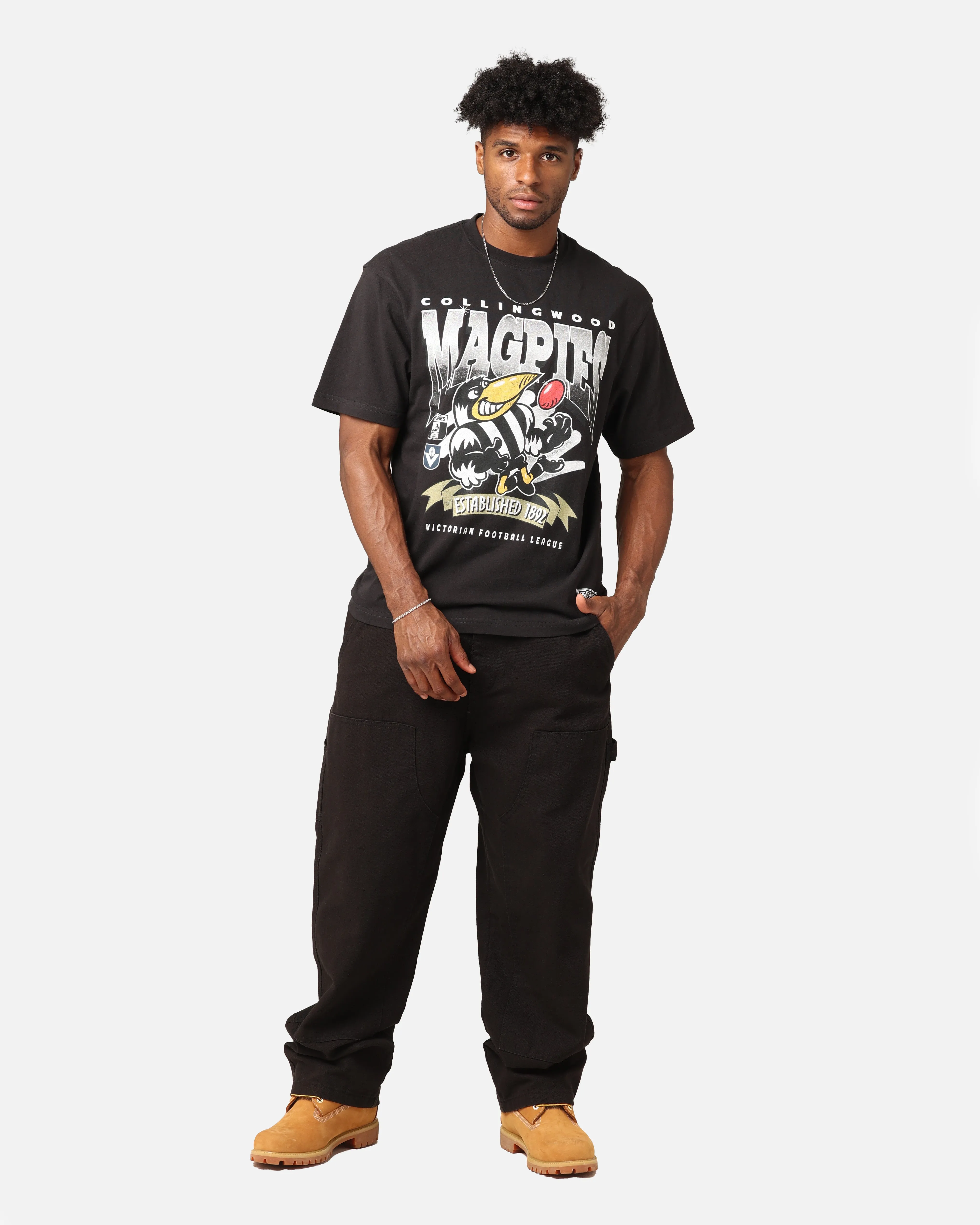 Mitchell & Ness Collingwood Magpies Character T-Shirt Faded Black UV protection layer