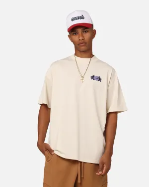 WrinkleResistant Texture Casual Style Carre Warrior Oversized T-Shirt Off White