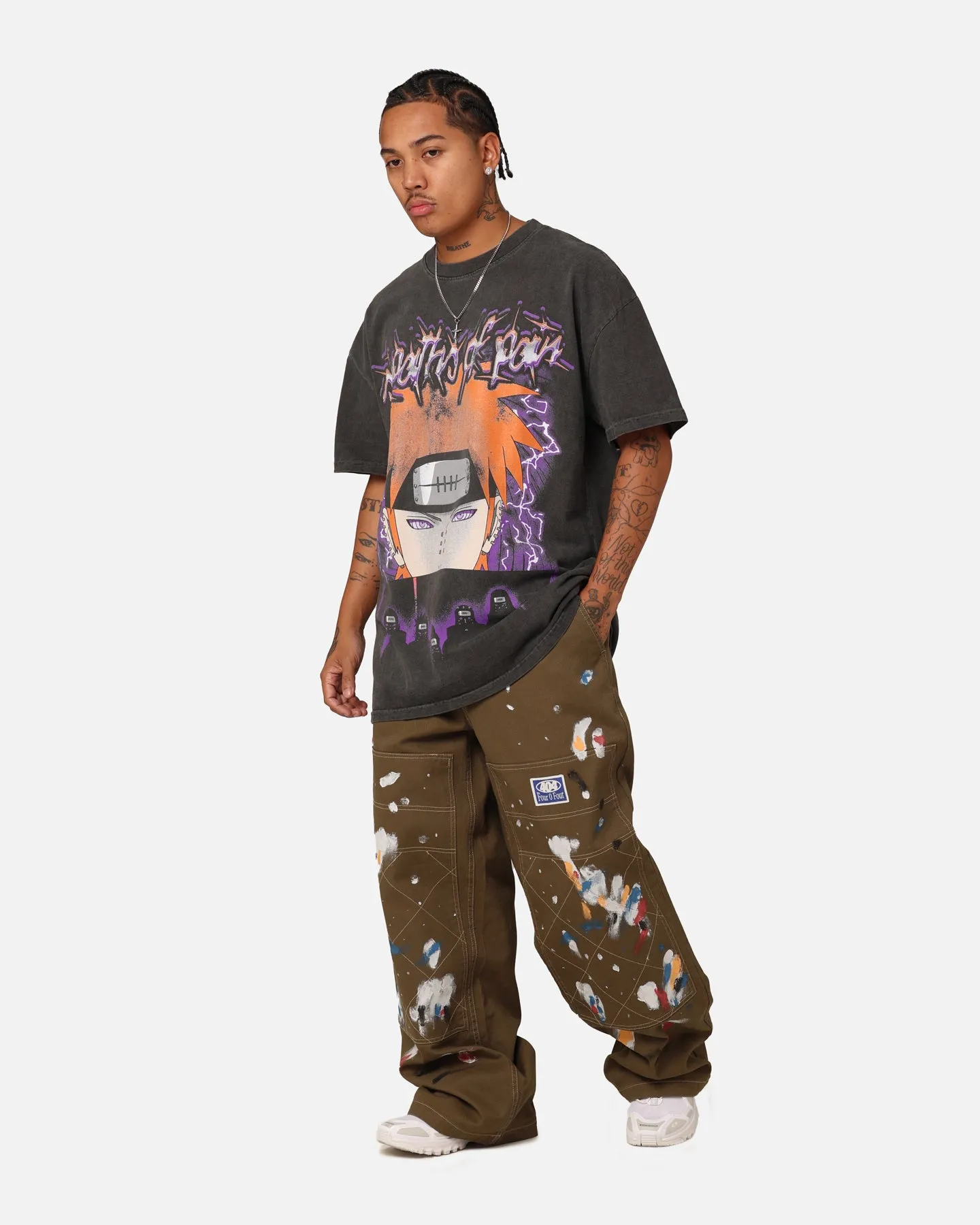 Goat Crew X Naruto Six Paths Of Pain Heavyweight T-Shirt Black Wash Summer Essential VintageWash