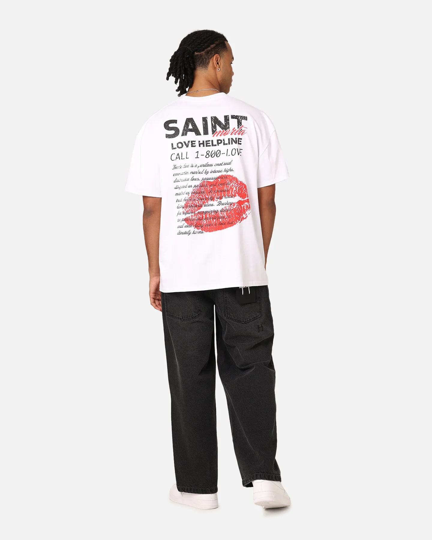Saint Morta Love Helpline T-Shirt White Versatile Layering Textured Surface