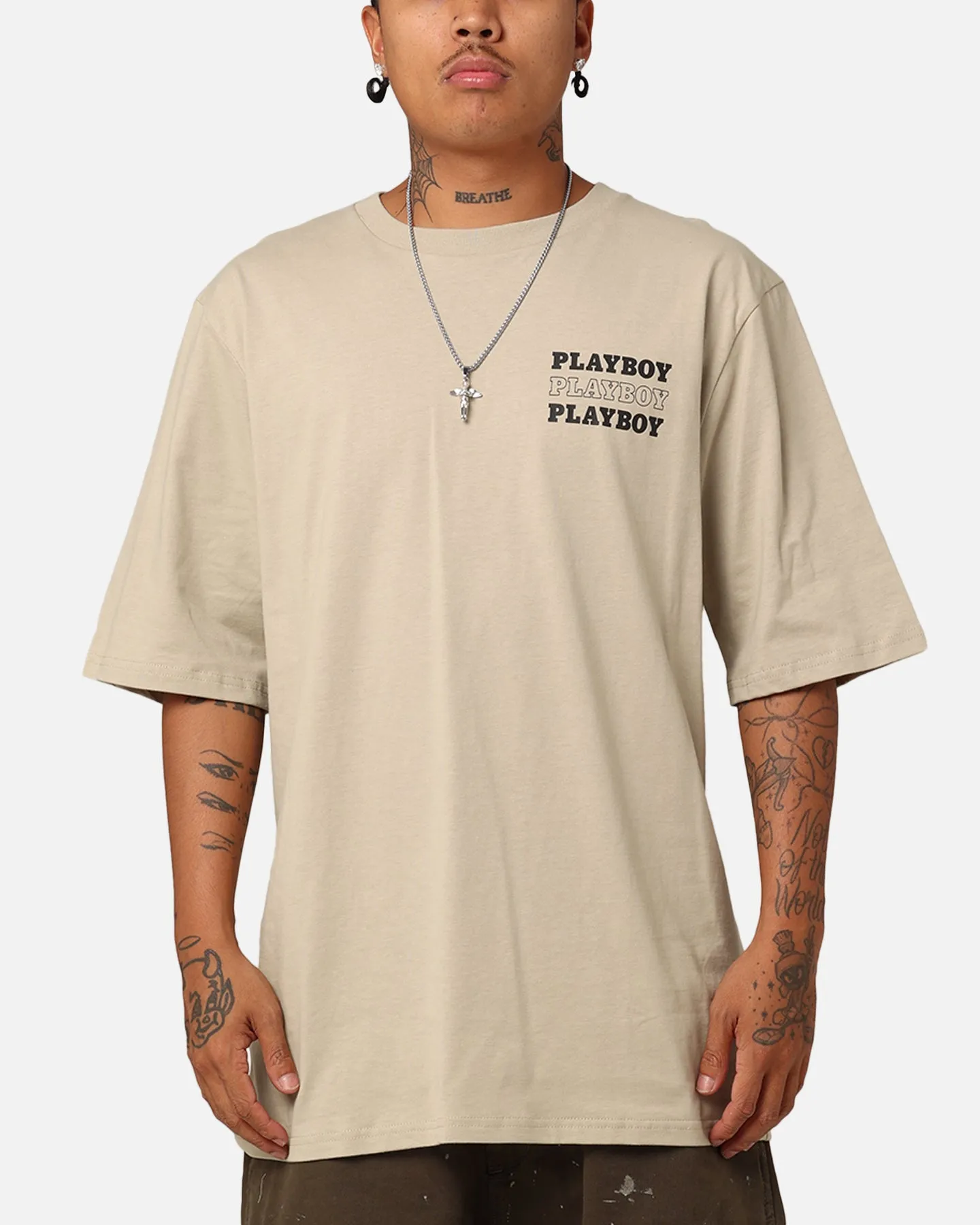 Playboy Bunny Stack T-Shirt Grey Anti Perspiration Lining Soft and durable