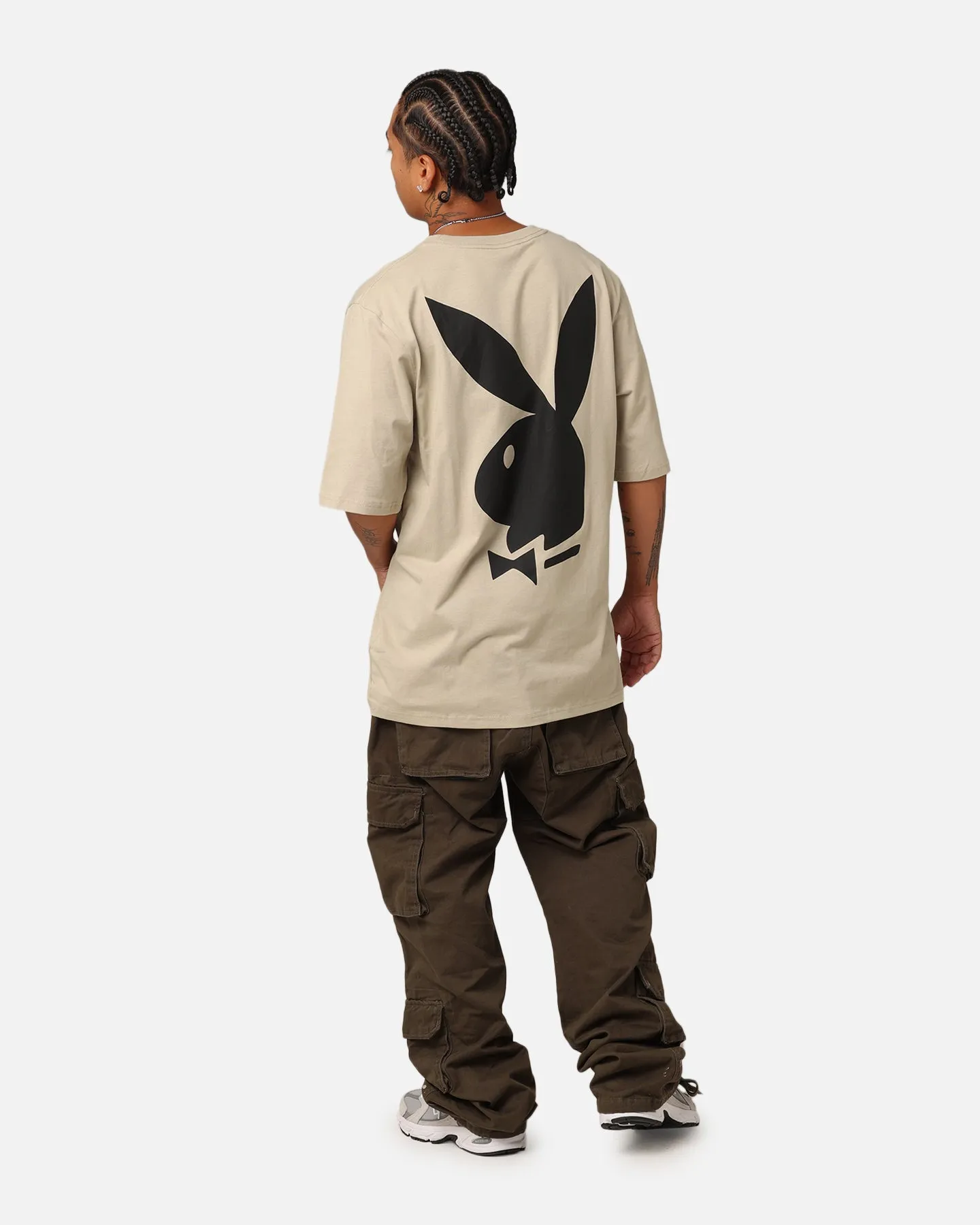 Floral Pattern Playboy Bunny Stack T-Shirt Grey