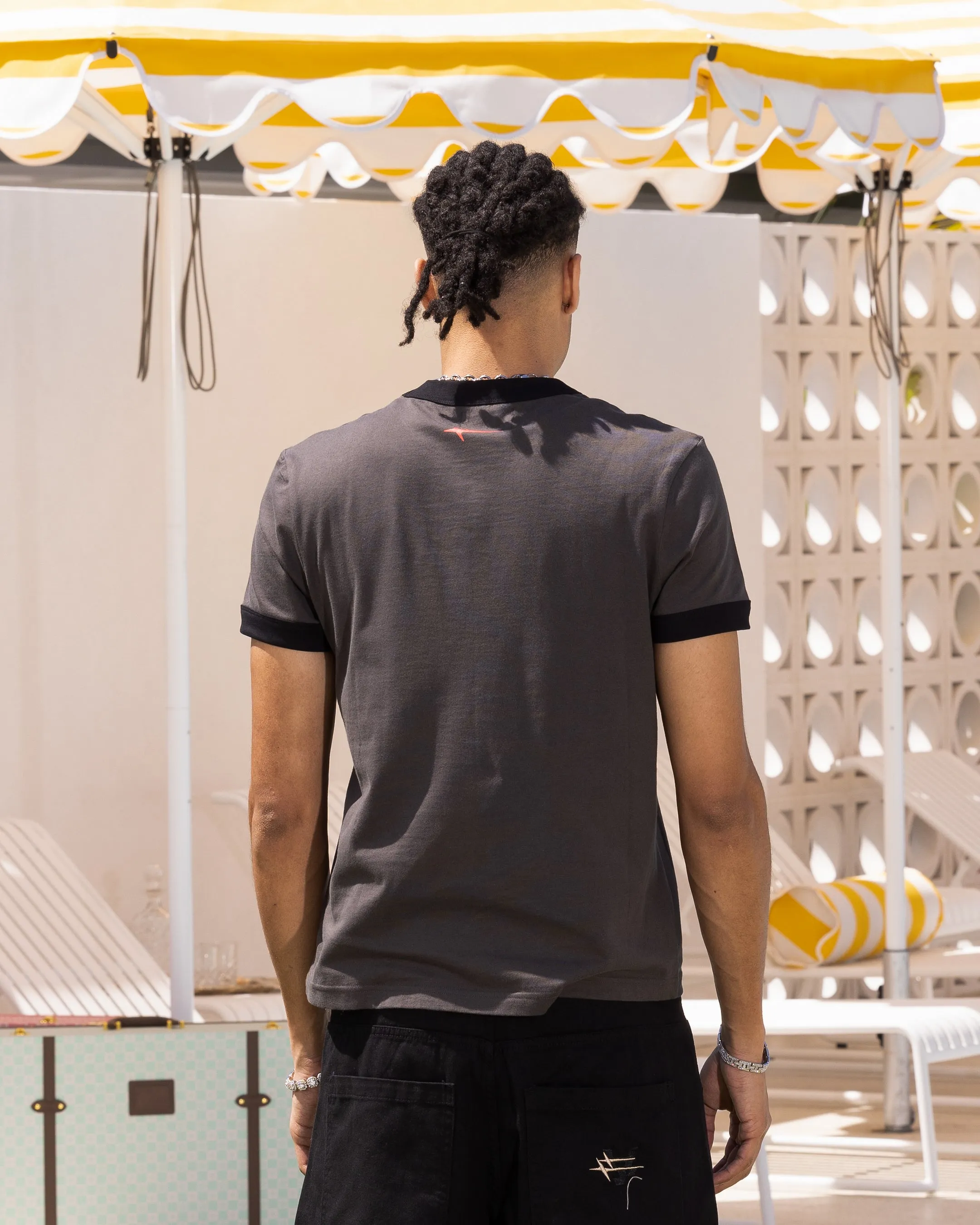 Loiter Gummy Ringer T-Shirt Charcoal Flatlock stitching Non Iron Finish