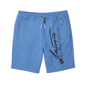 Lacoste Men's Signature Print Cotton Fleece Shorts (Blue Chine) Active Gear Soft Inner Lining
