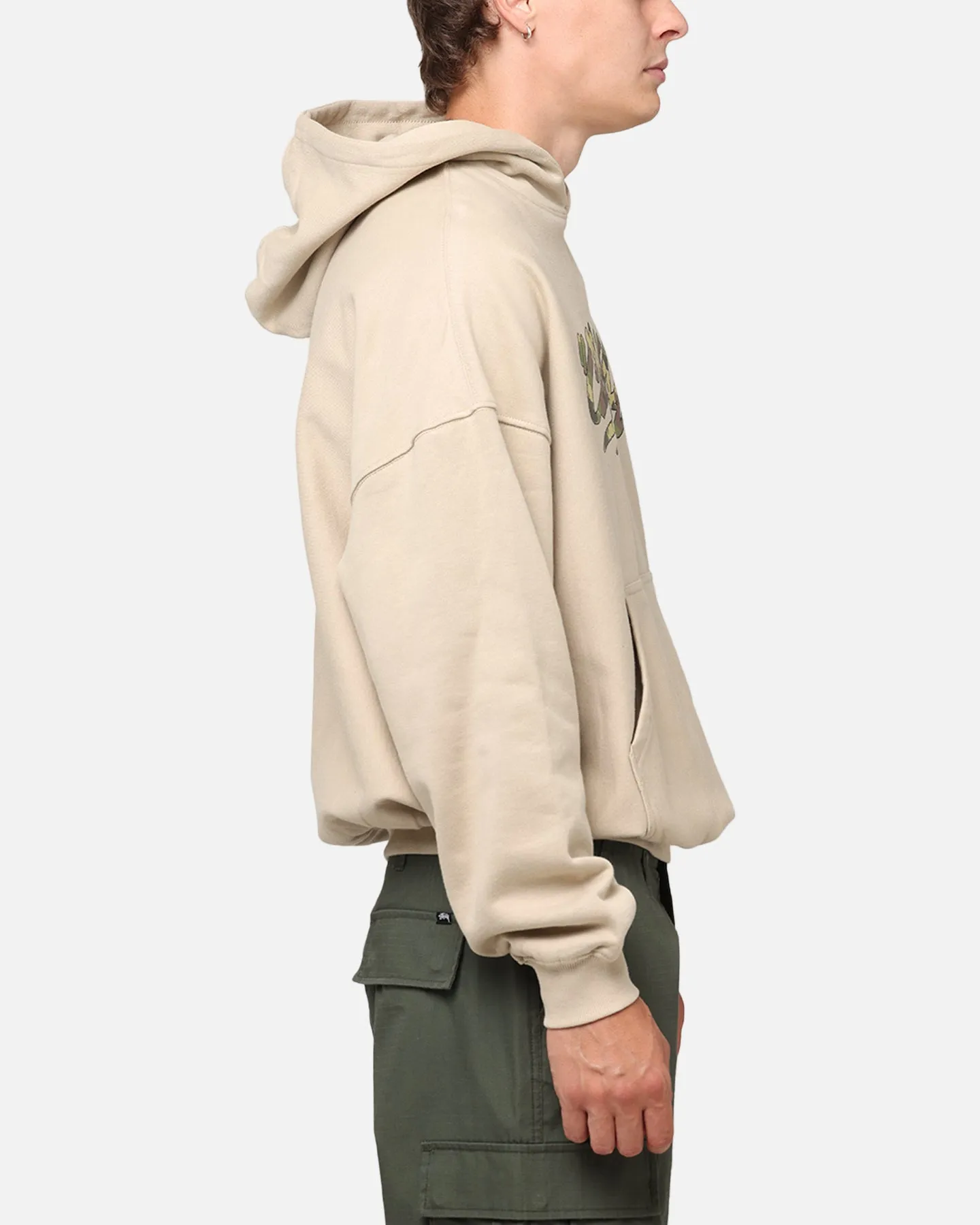 Carre Camo Script Hoodie Stone Water resistant coating