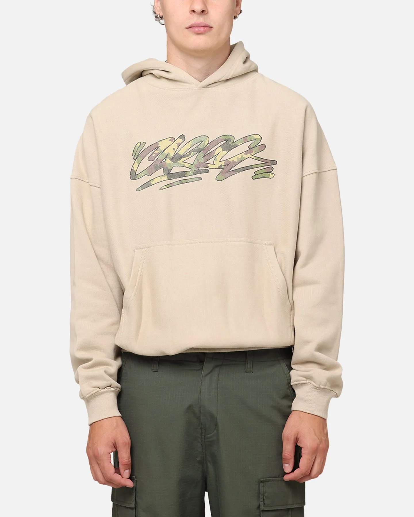 Carre Camo Script Hoodie Stone Bright Colors Side Slit
