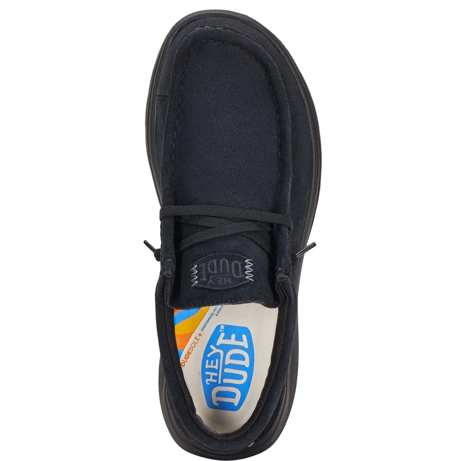 HEYDUDE Mens Wally X Suede Shoes Black Shock Dispersing Plate