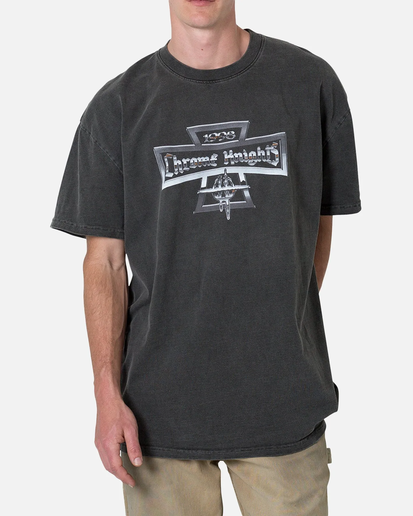 MNML Chrome Knights T-Shirt Washed Black Casual Must-Have Trendy Vibes Wear