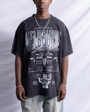 Weekend Comfort Style Saint Morta Melbourne Champions Racing T-Shirt Black Acidwash