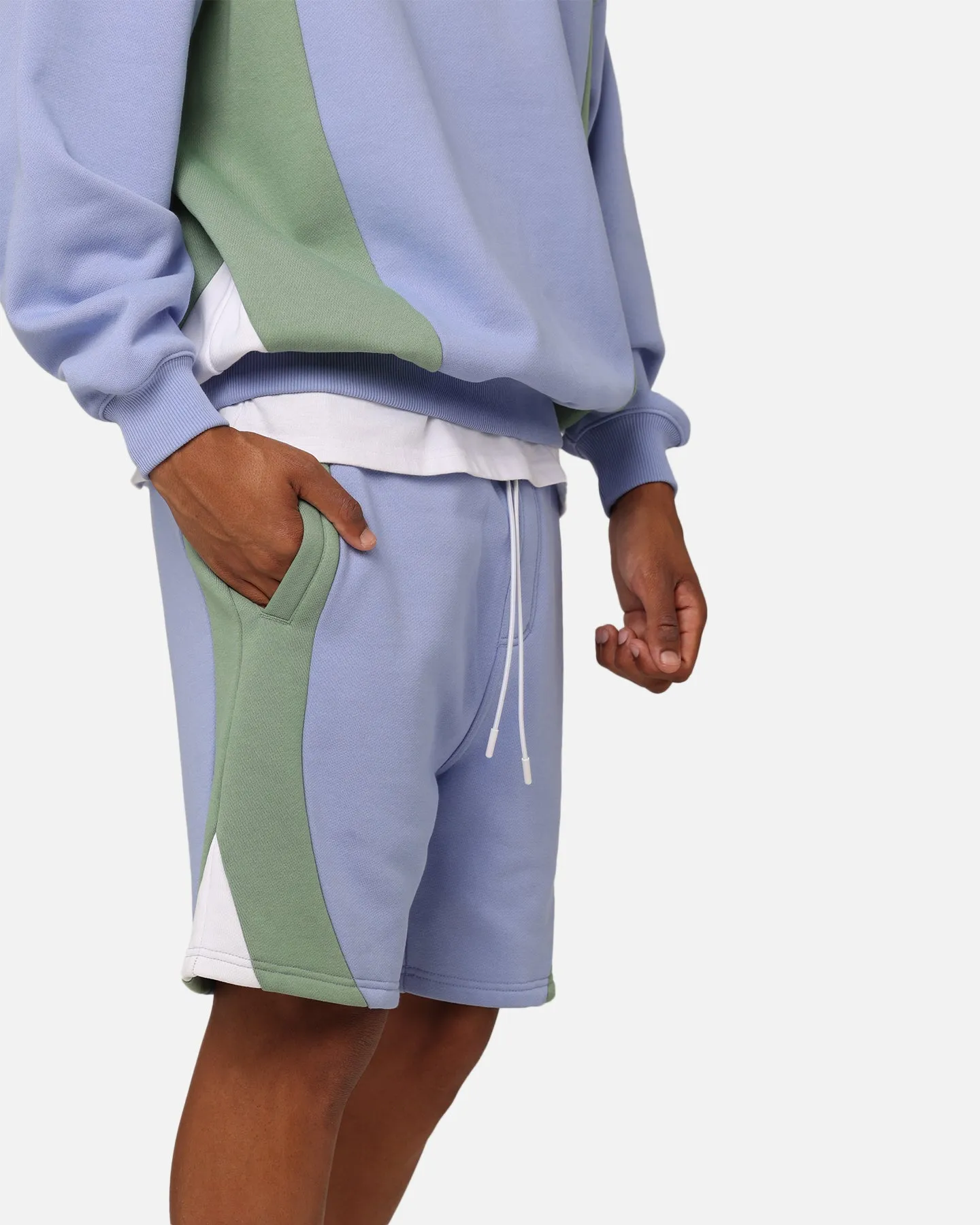 Flexible Cut Gothic style Carre C Star Panelled Shorts Pale Blue