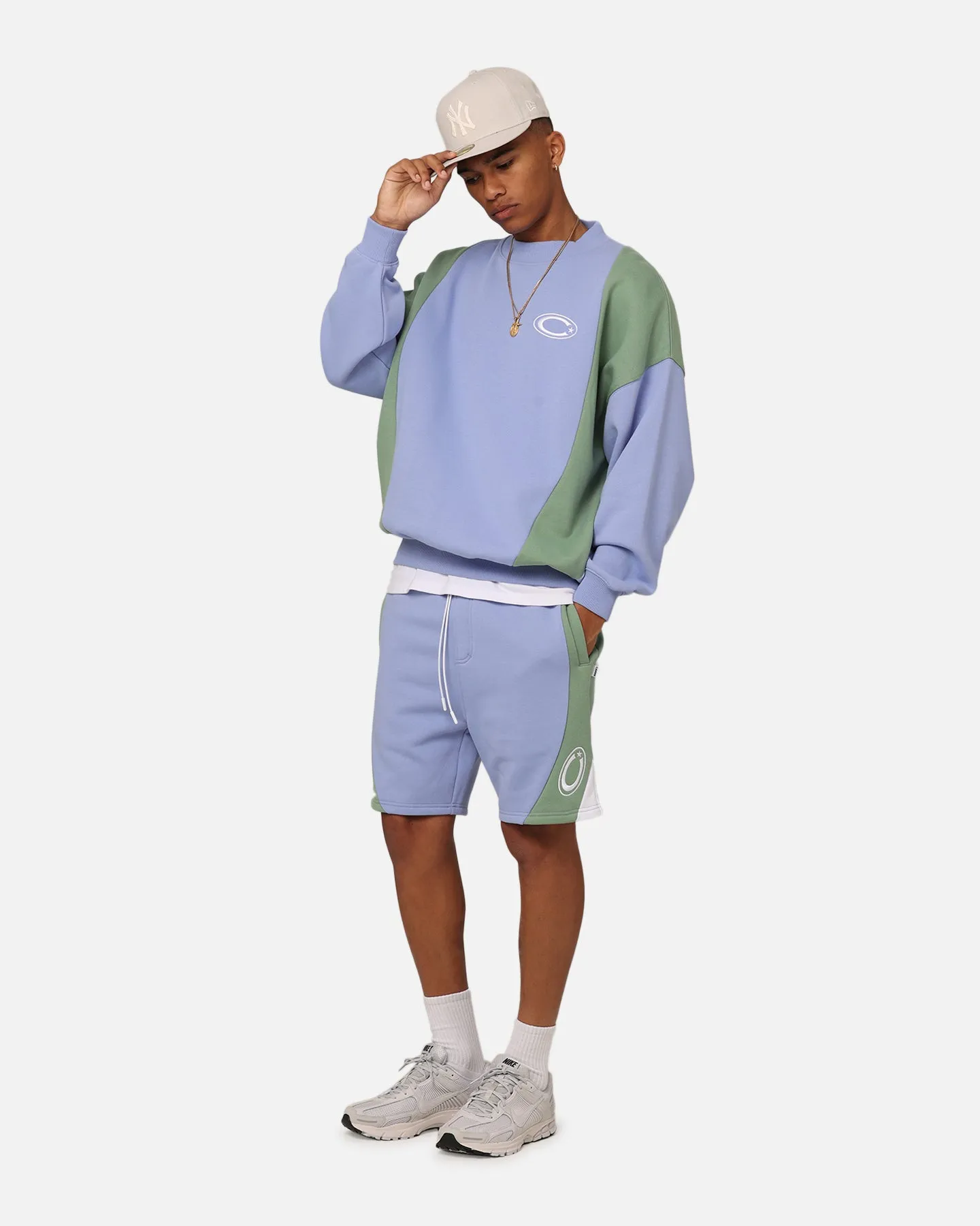 Carre C Star Panelled Shorts Pale Blue Soft touch finish
