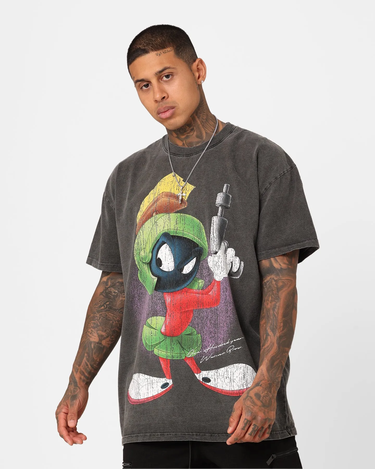 Sporty Fashion Pocket Reinforcement American Thrift X Warner Bros. Marvin The Martian Vintage Heavyweight T-Shirt Black Wash